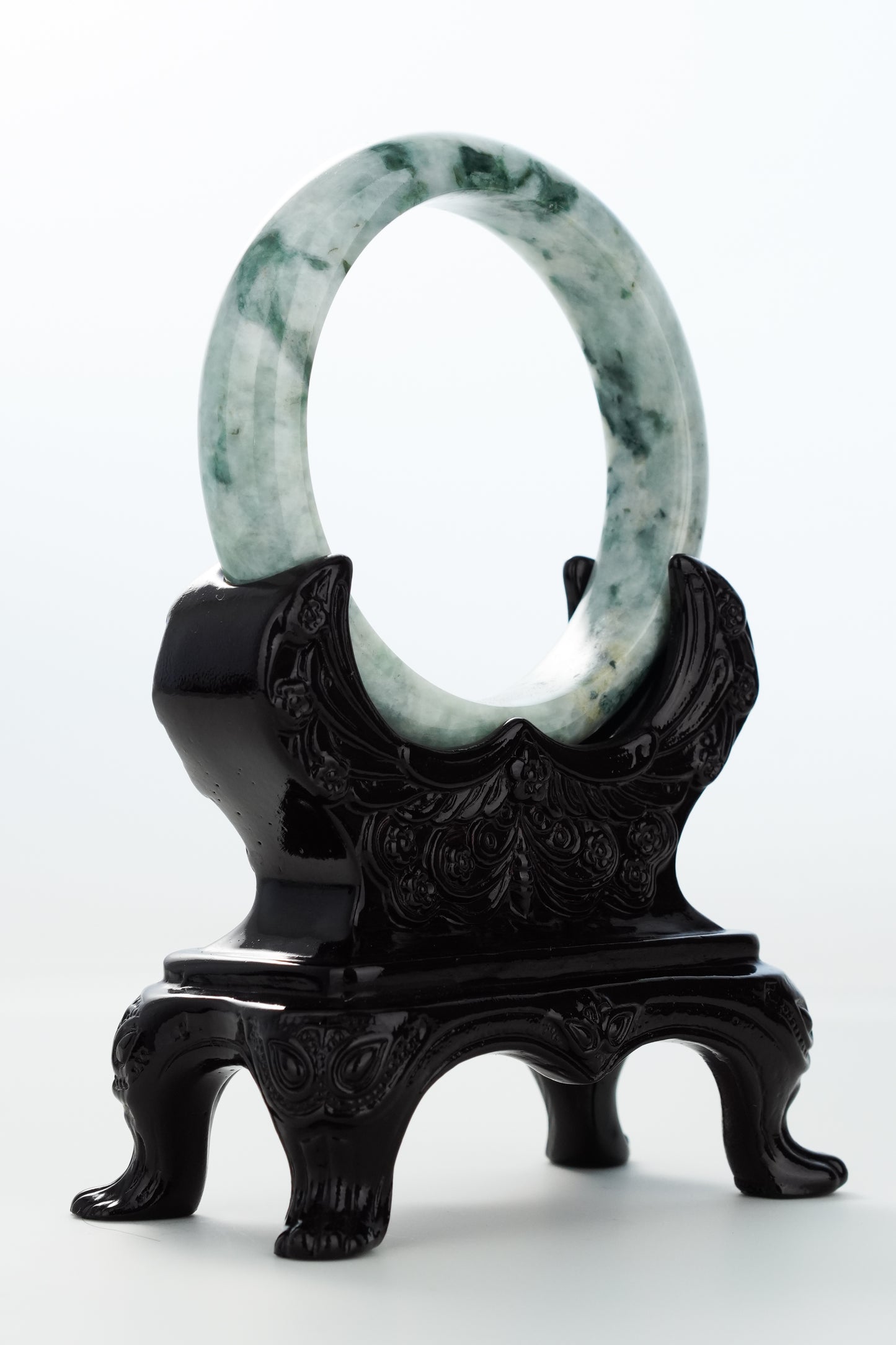 #0148 Forest Green Flower Jadeite Jade Bangle Size 58.2