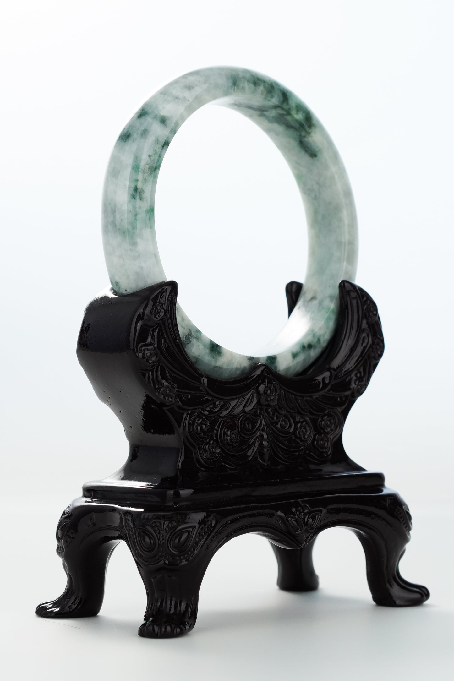 #0148 Forest Green Flower Jadeite Jade Bangle Size 58.2