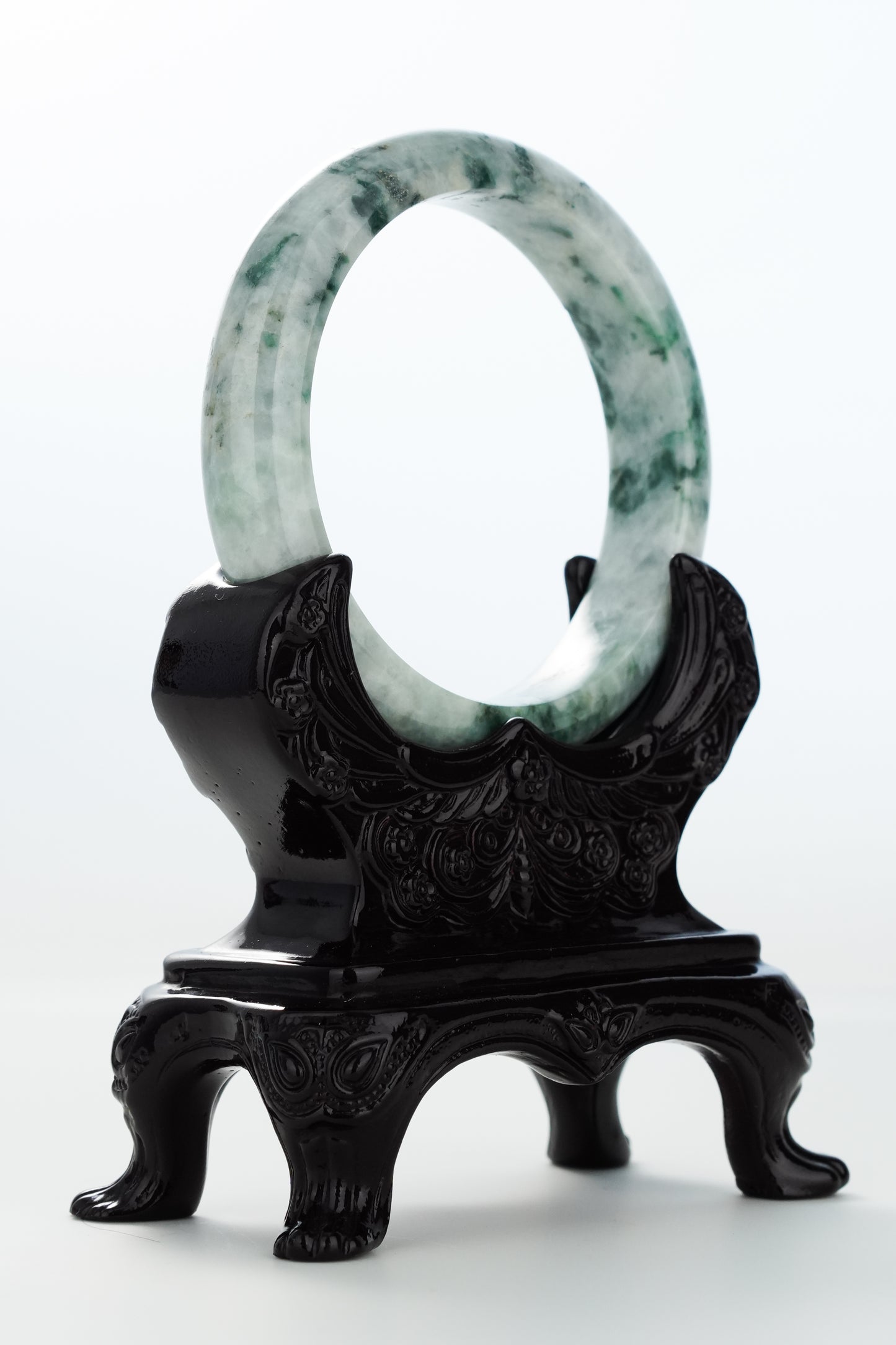 #0148 Forest Green Flower Jadeite Jade Bangle Size 58.2