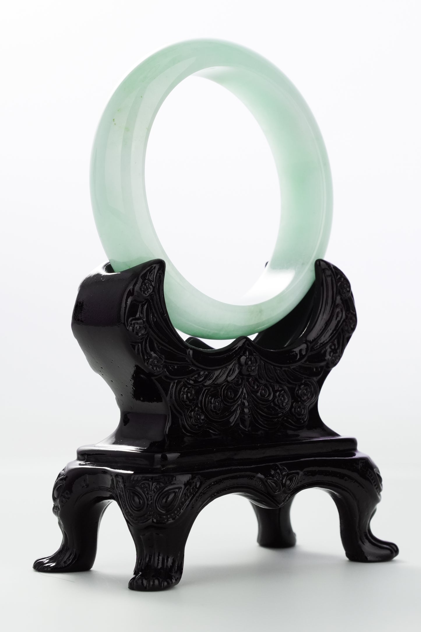 #0149 Icy Lotus Green Jadeite Jade Bangle Size 58.2
