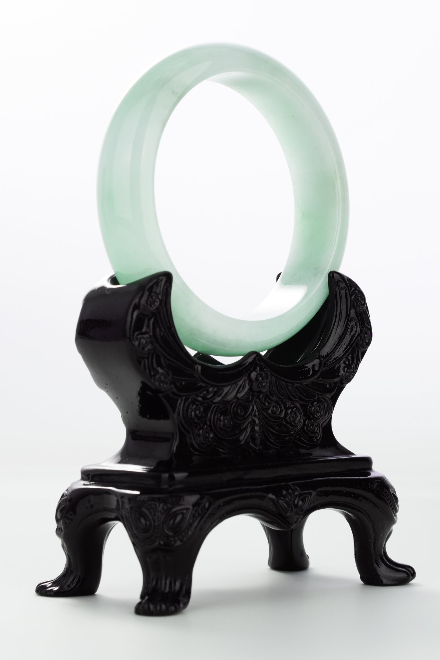 #0149 Icy Lotus Green Jadeite Jade Bangle Size 58.2