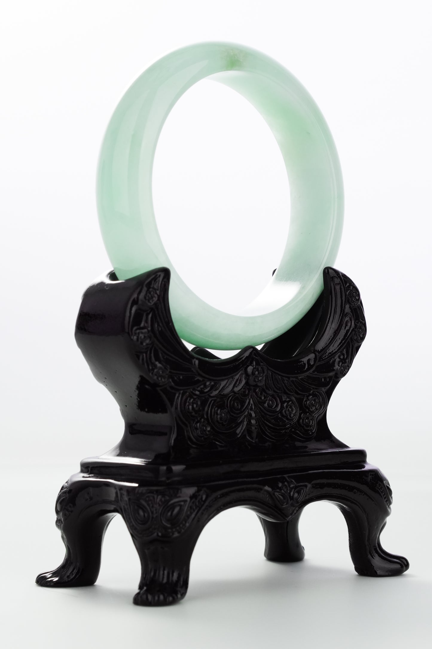 #0149 Icy Lotus Green Jadeite Jade Bangle Size 58.2