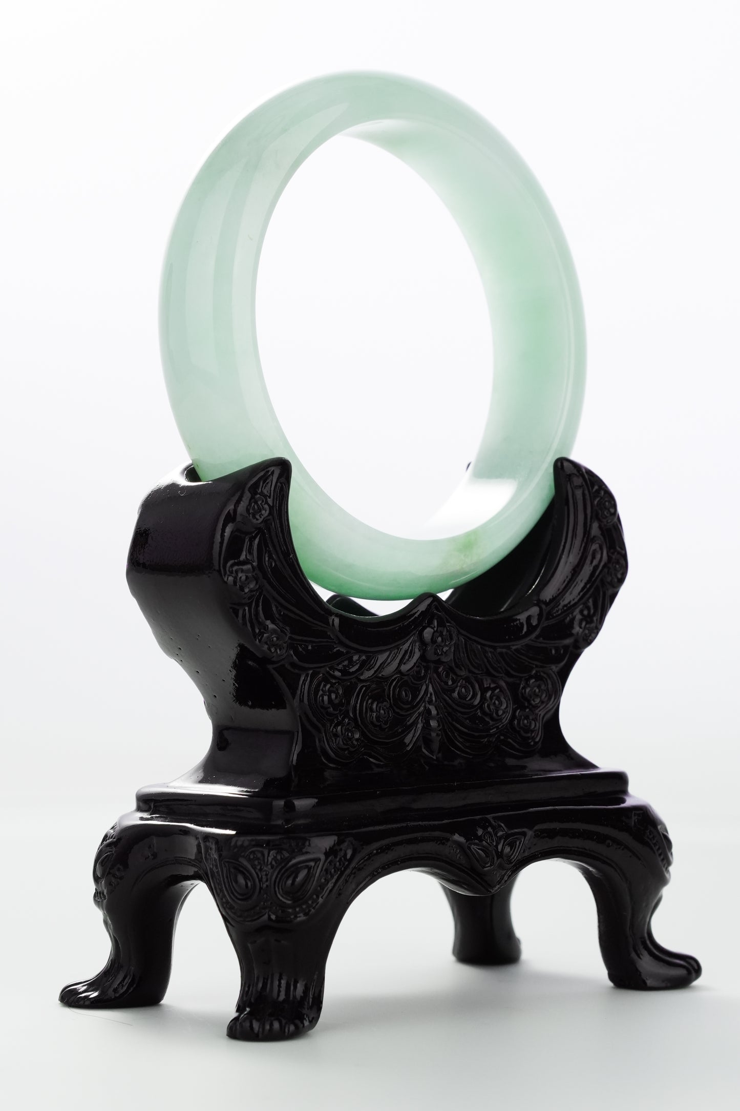 #0149 Icy Lotus Green Jadeite Jade Bangle Size 58.2