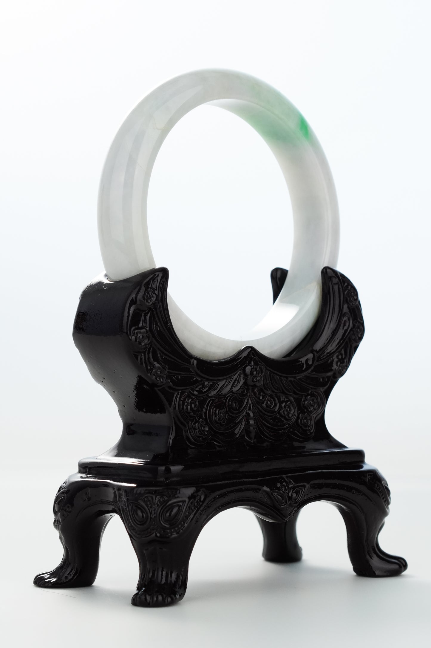 #0150 White Bright Sun Green Lavender Jadeite Jade Bangle Size 57.8