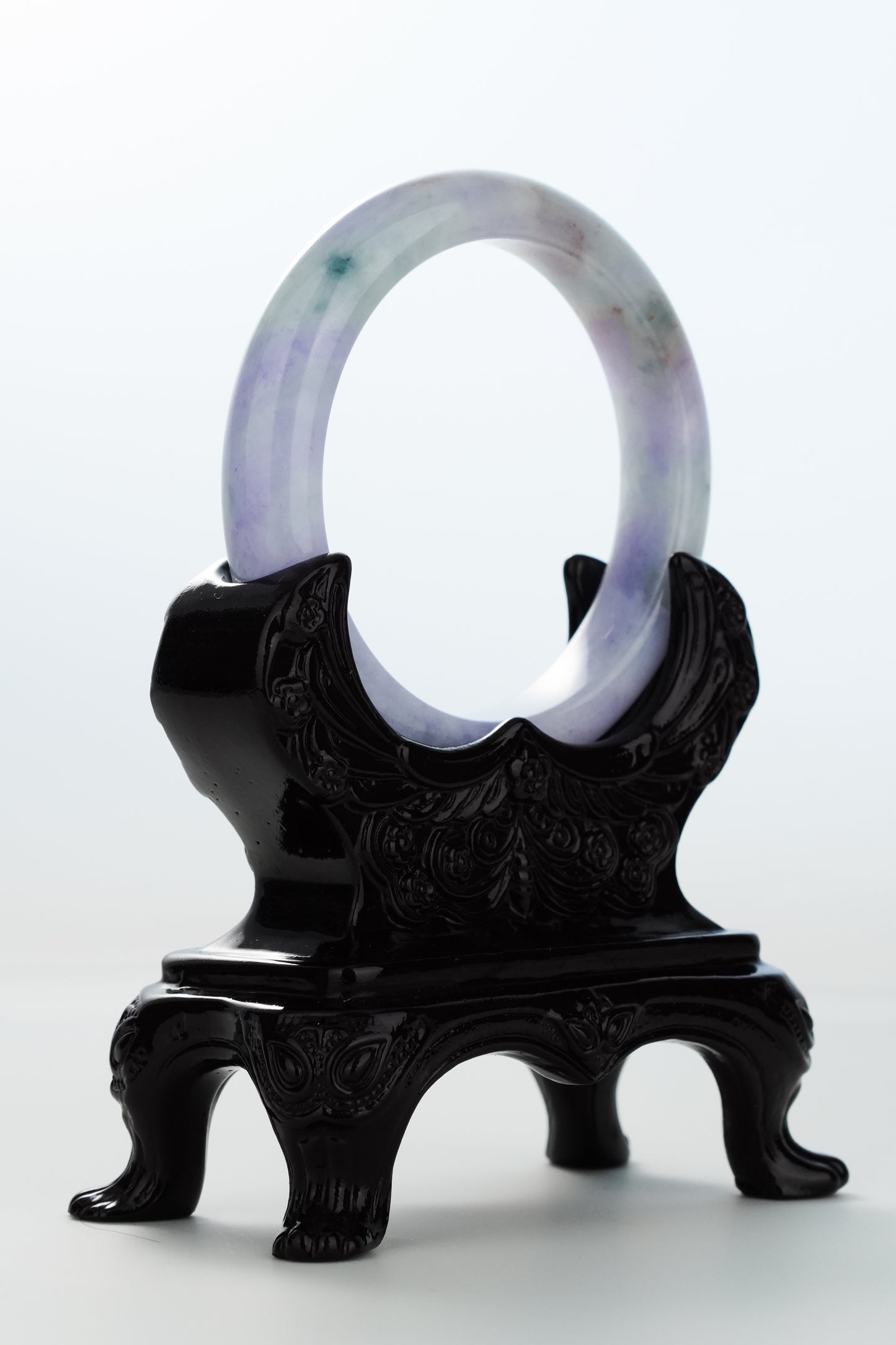 #0153 "Monet" Lavender Green Red Jadeite Jade Bangle Size 54.8