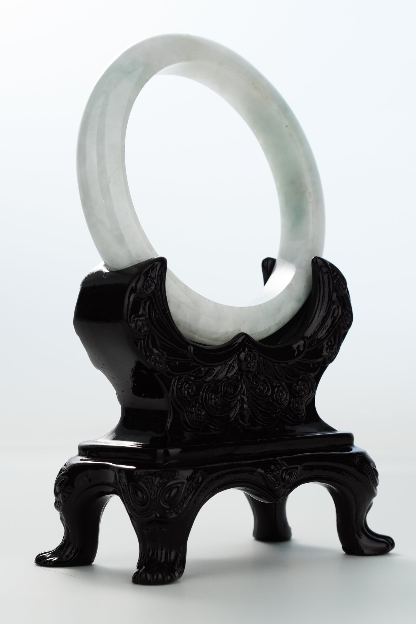 #0154 Light Green White Jadeite Jade Bangle Size 62.8