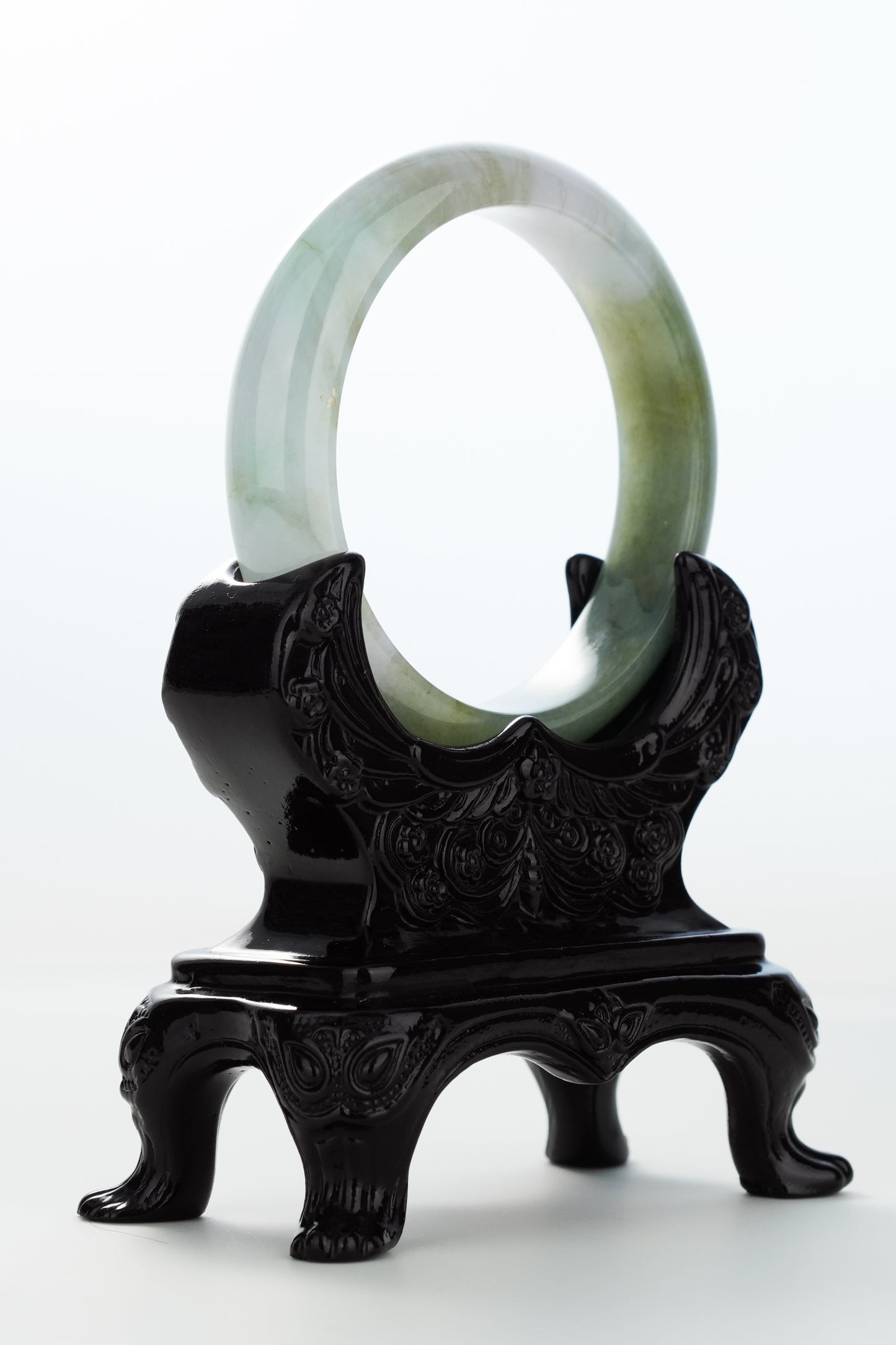 #0159 Icy Olive Green White Jadeite Jade Bangle Size 57