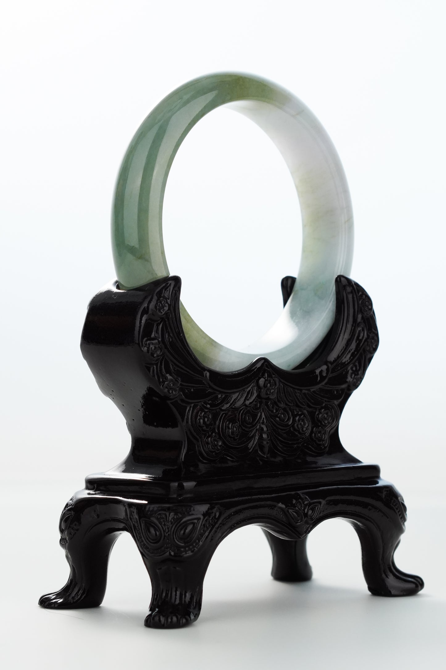 #0159 Icy Olive Green White Jadeite Jade Bangle Size 57