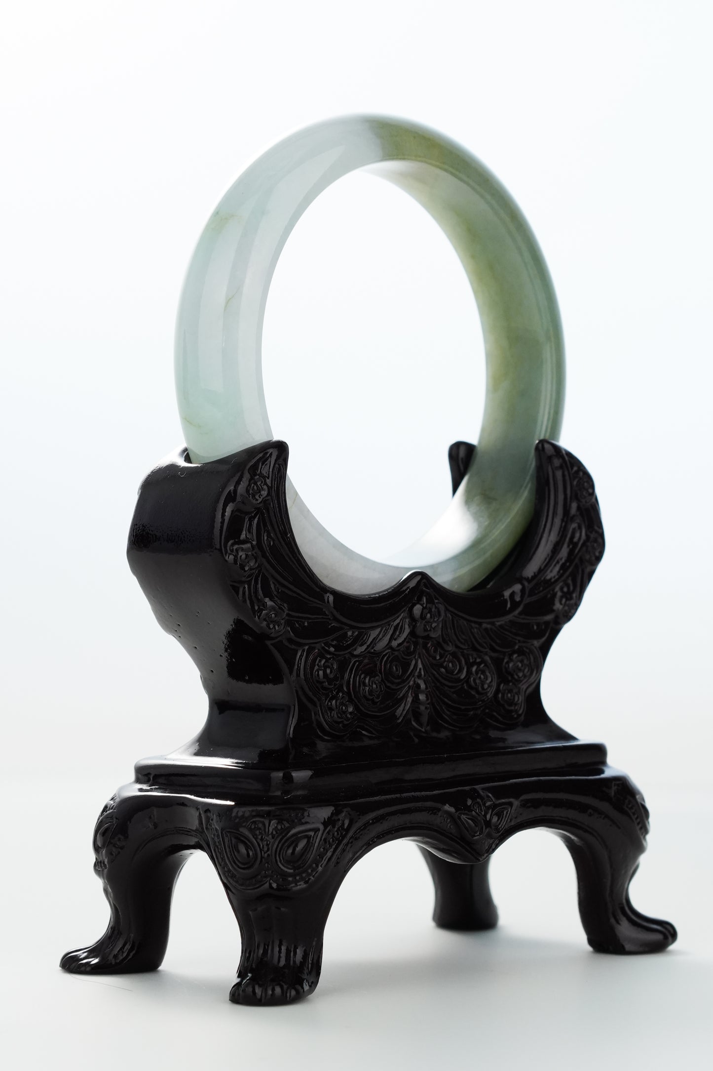 #0159 Icy Olive Green White Jadeite Jade Bangle Size 57