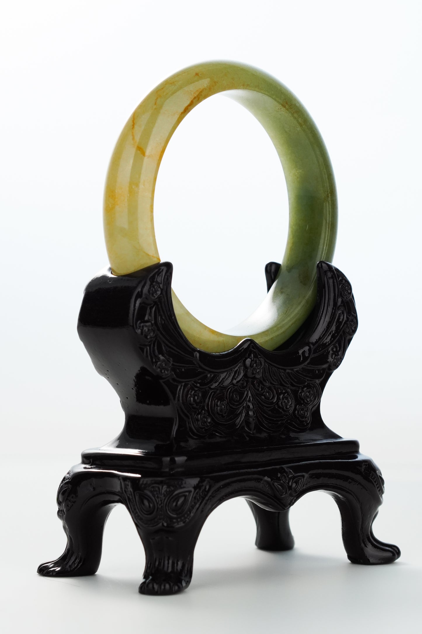 #0162 Icy Olive Green Yellow Jadeite Jade Bangle Size 58.6