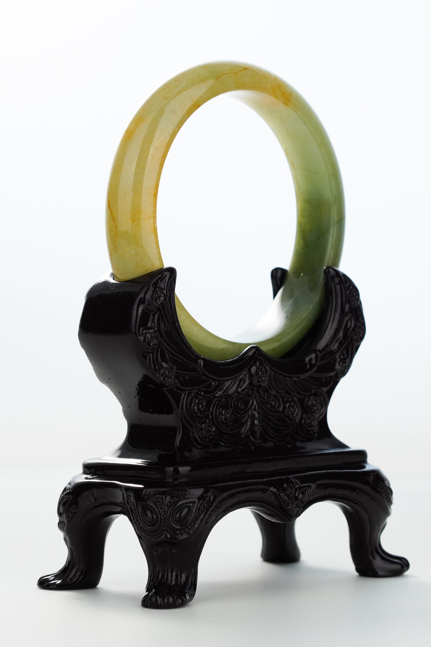 #0162 Icy Olive Green Yellow Jadeite Jade Bangle Size 58.6