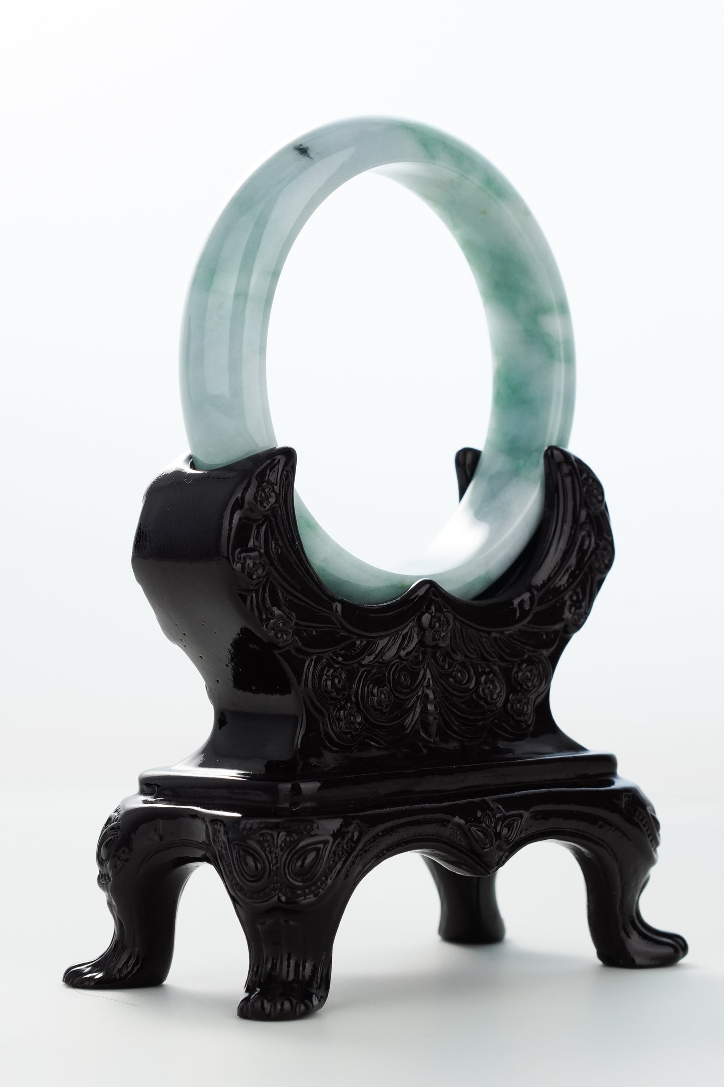 #0163 Bluish Green White Jadeite Jade Bangle Size 57.4