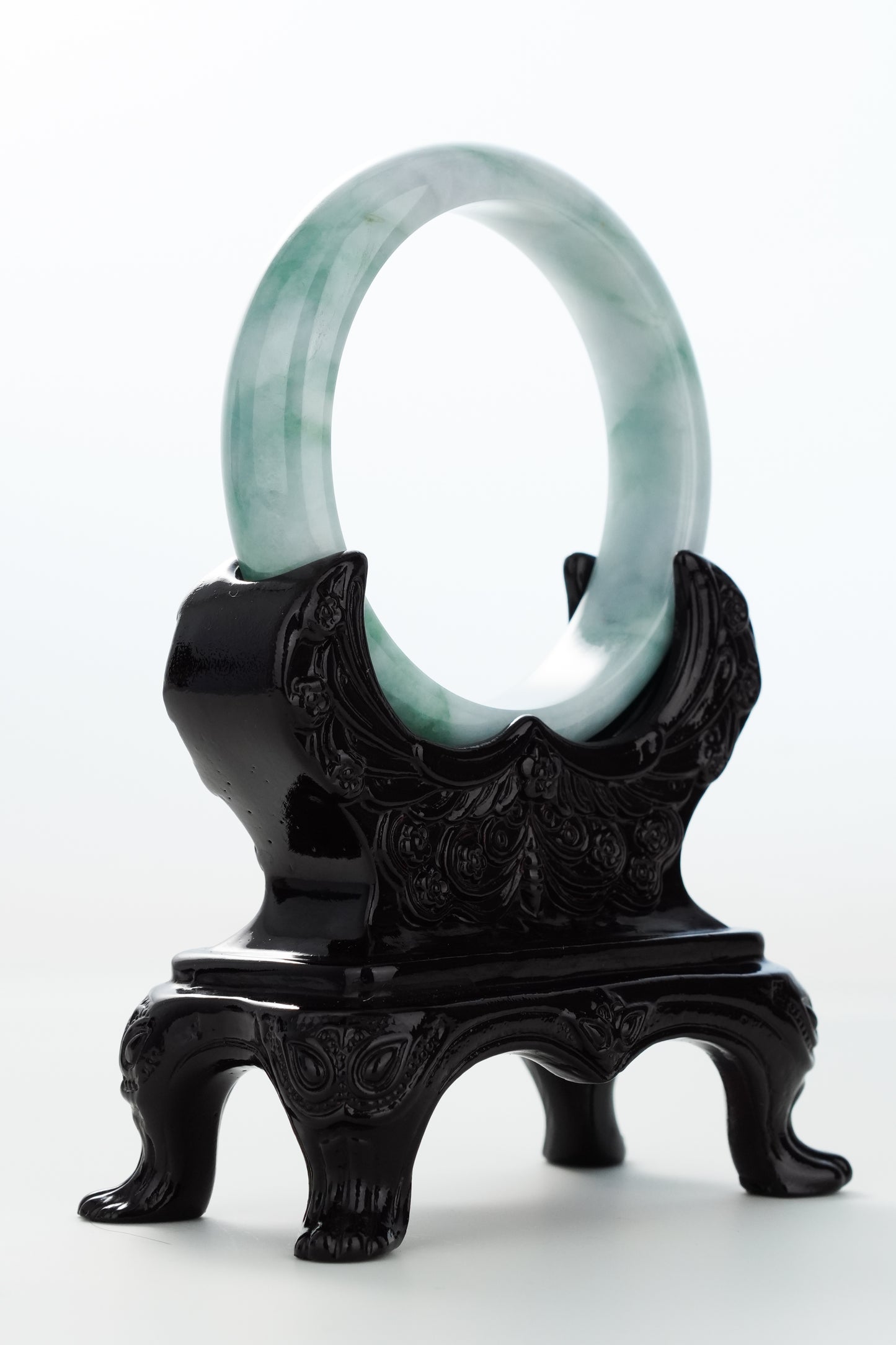 #0163 Bluish Green White Jadeite Jade Bangle Size 57.4