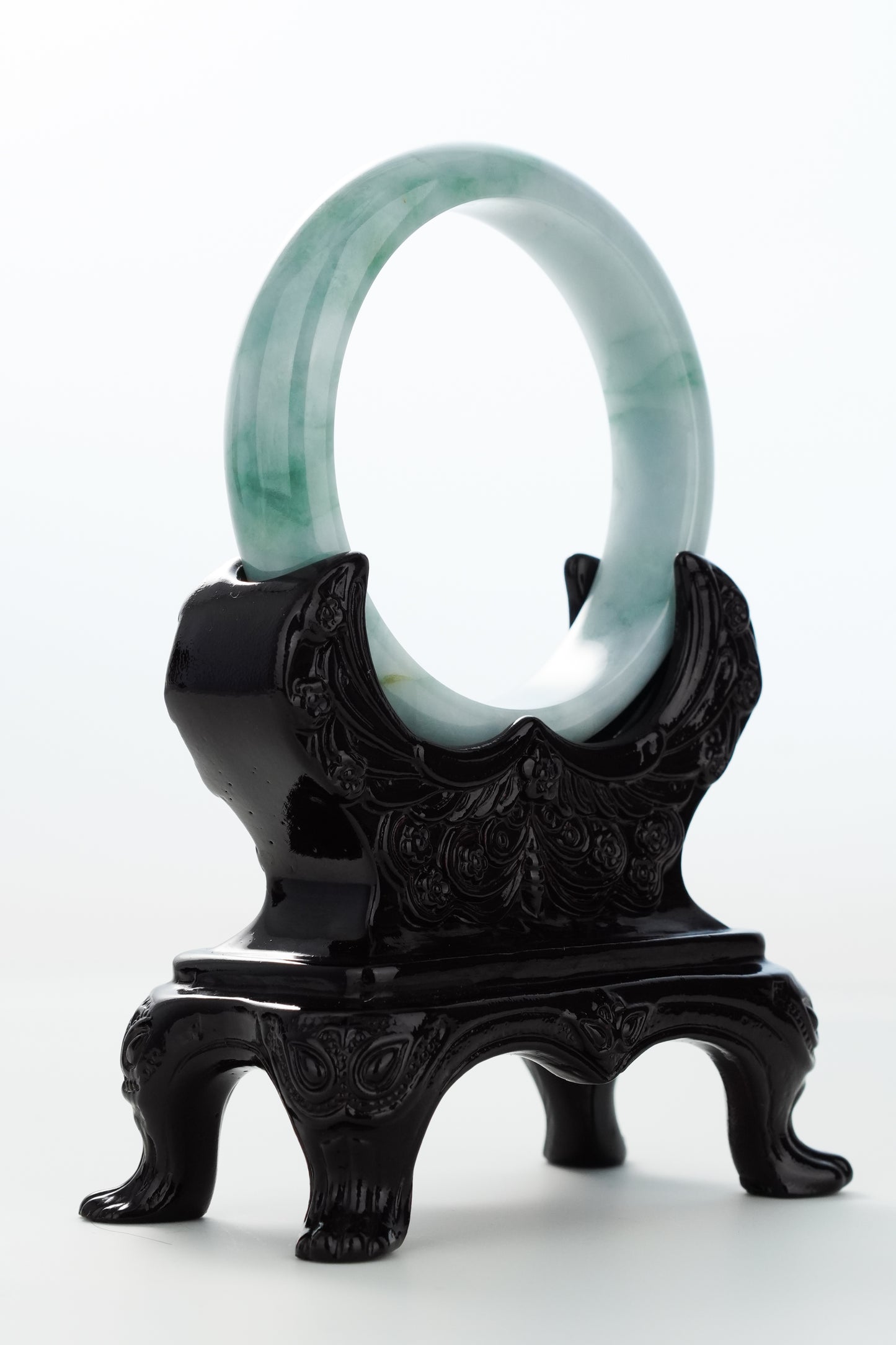 #0163 Bluish Green White Jadeite Jade Bangle Size 57.4
