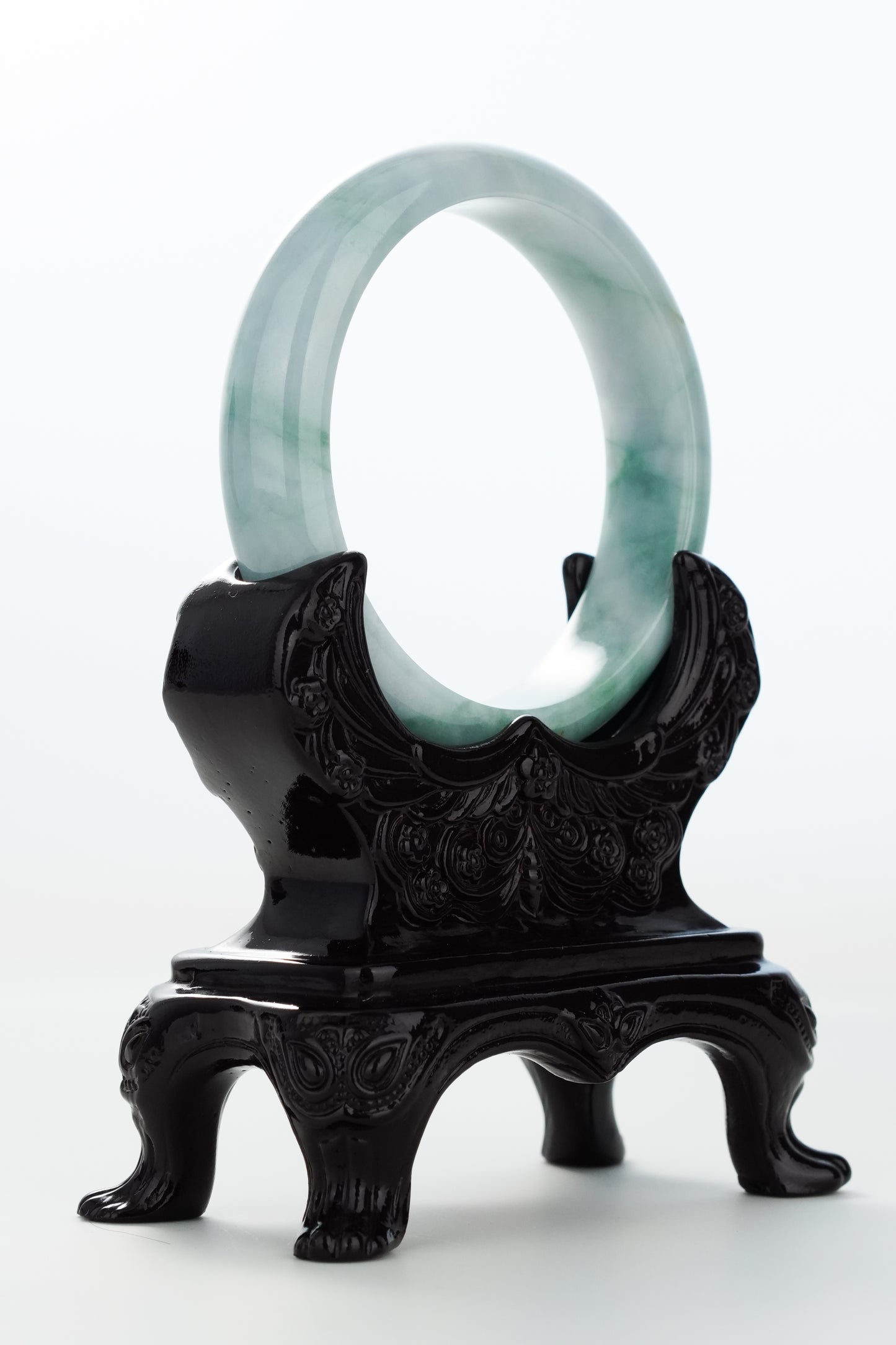 #0163 Bluish Green White Jadeite Jade Bangle Size 57.4