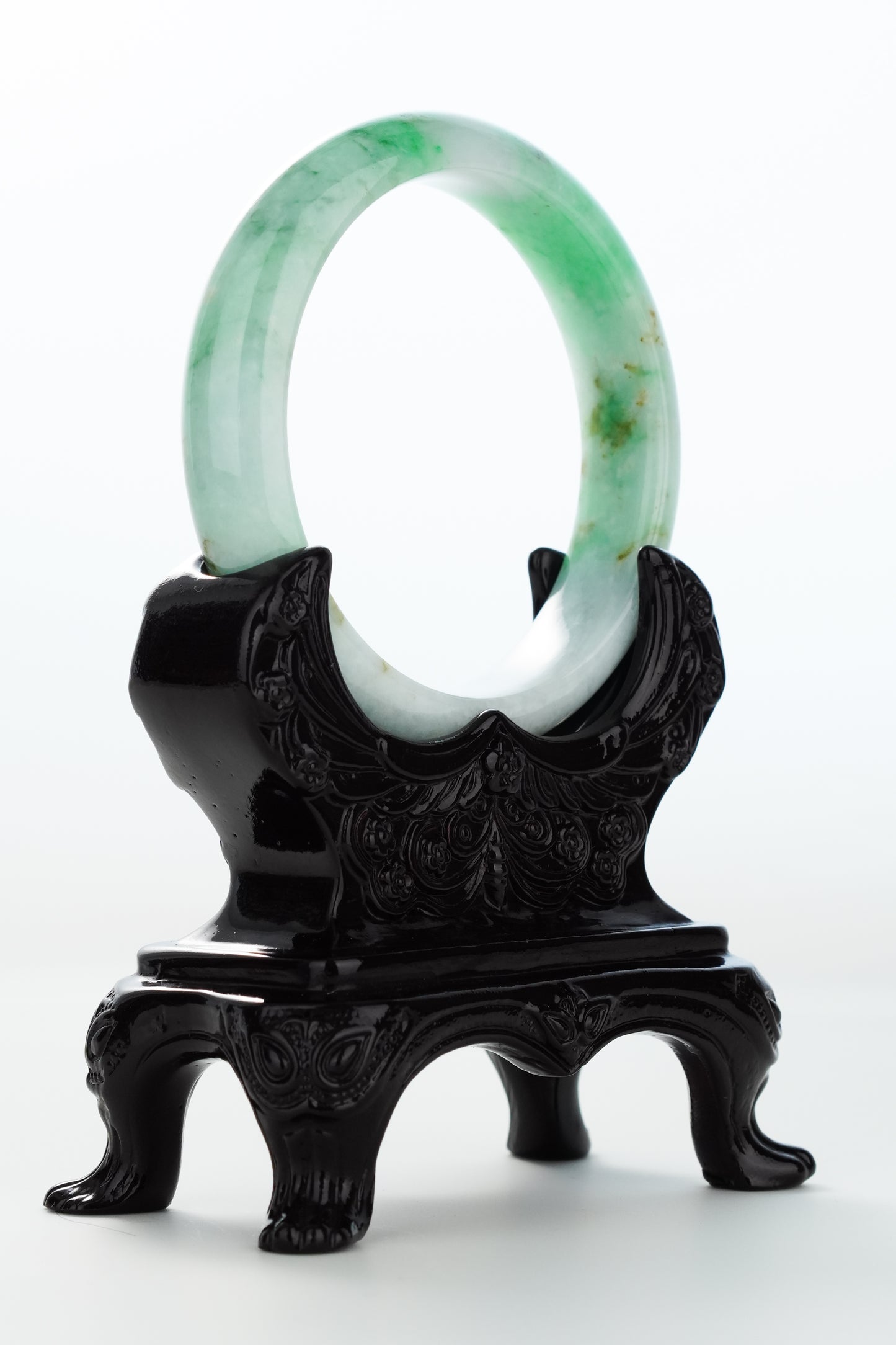 #0166 Bright Sun Green Yellow Spot Jadeite Jade Bangle Size 59