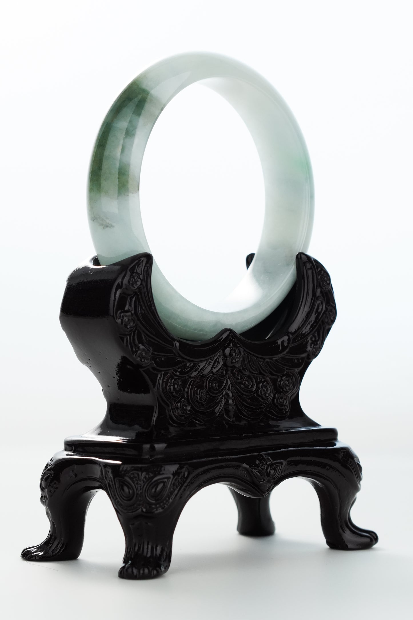 #0168 Icy Olive Green White Jadeite Jade Bangle Size 57.1