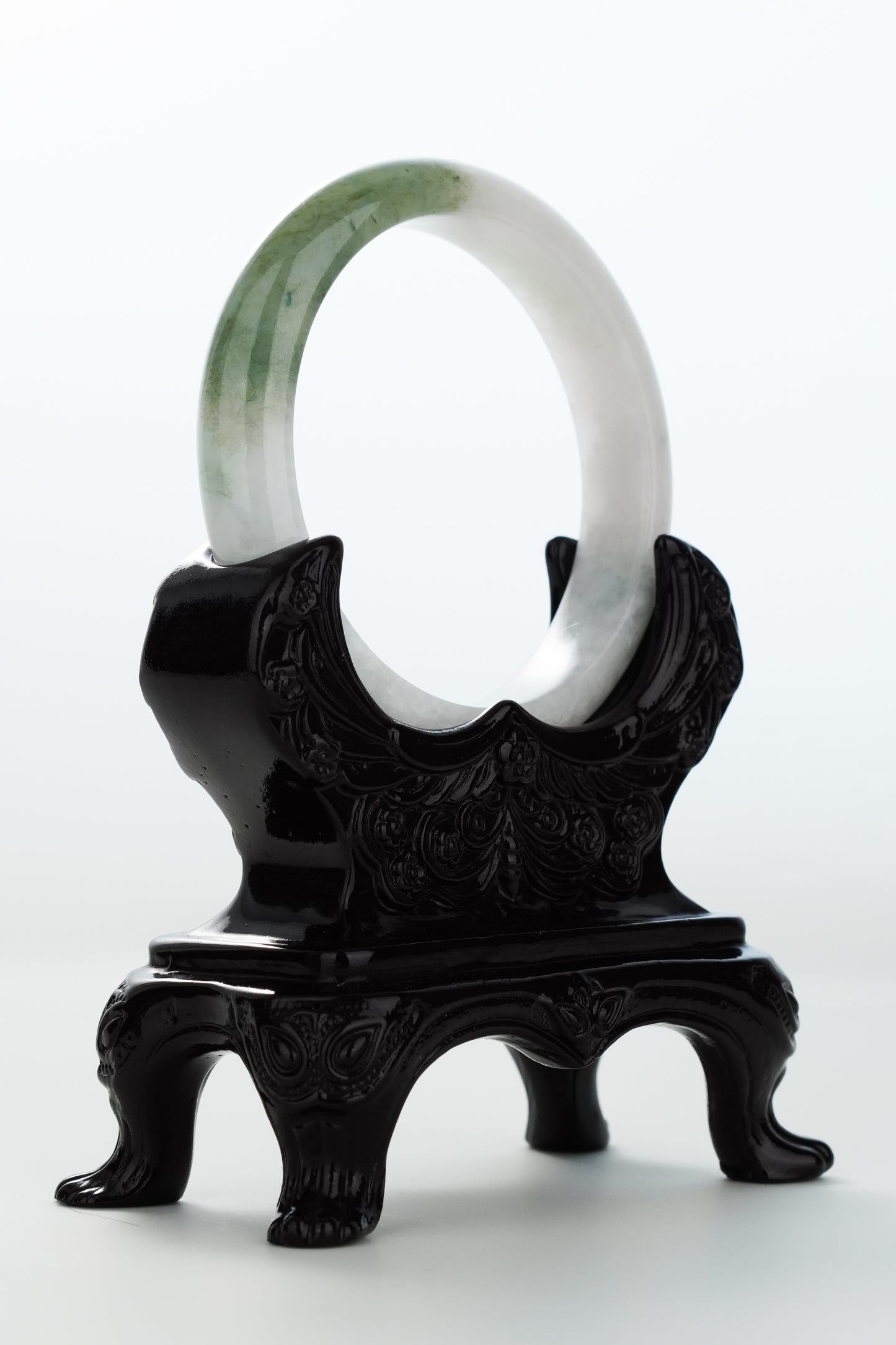 #0177 Icy Olive Green White Jade Bangle Size 56