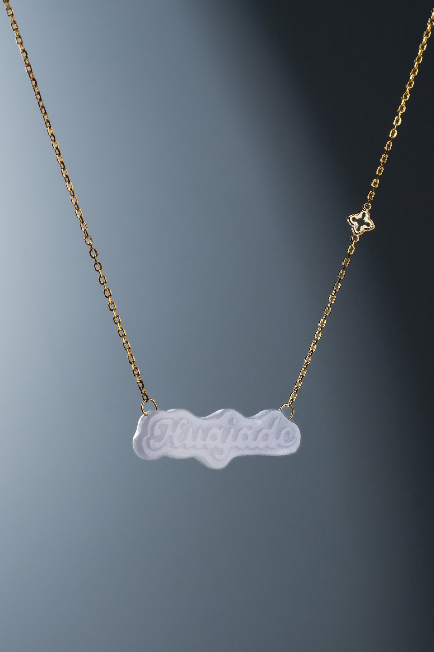 Custom Jade Nameplate Solid 18K Gold Necklace