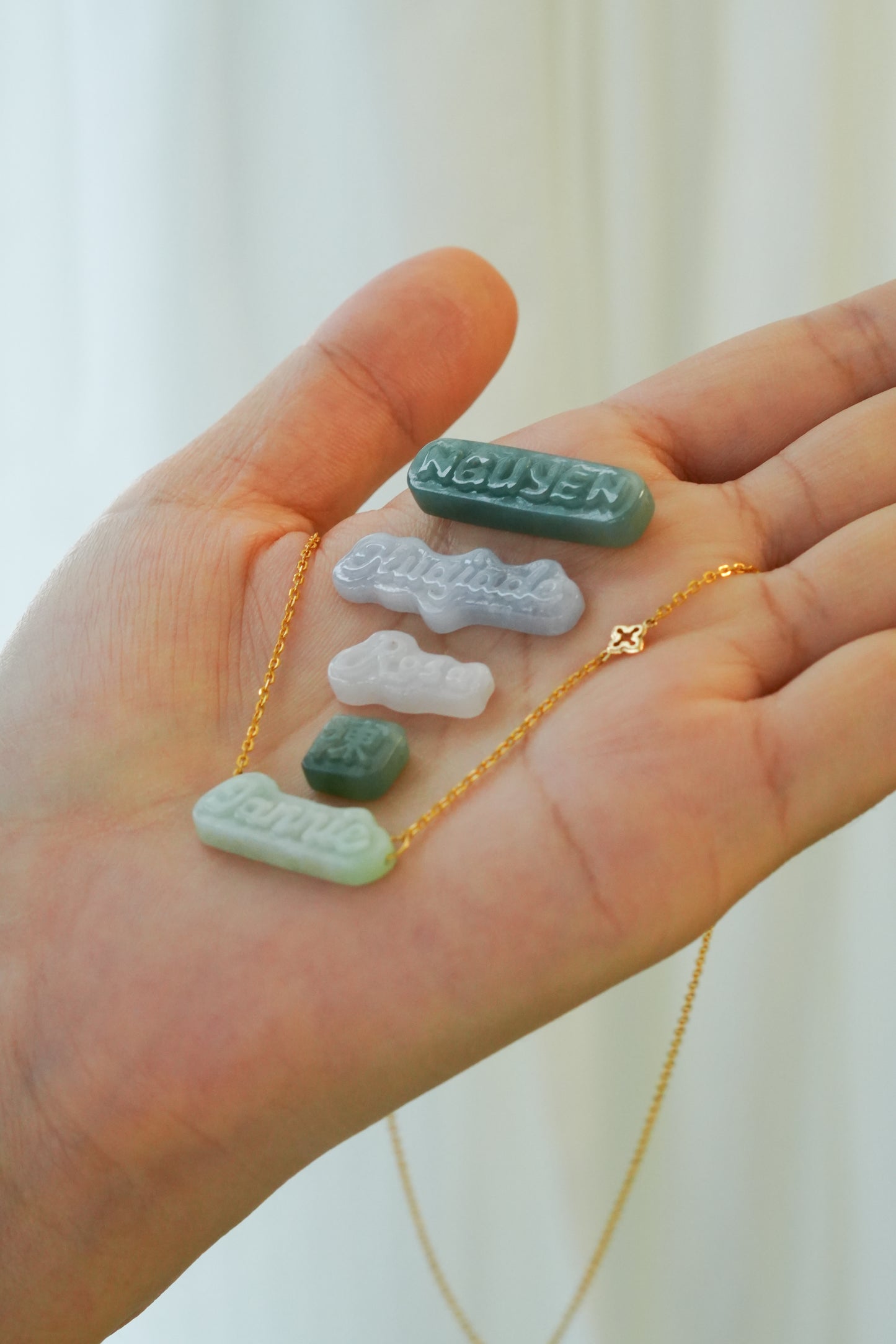 Custom Jade Nameplate Solid 18K Gold Necklace