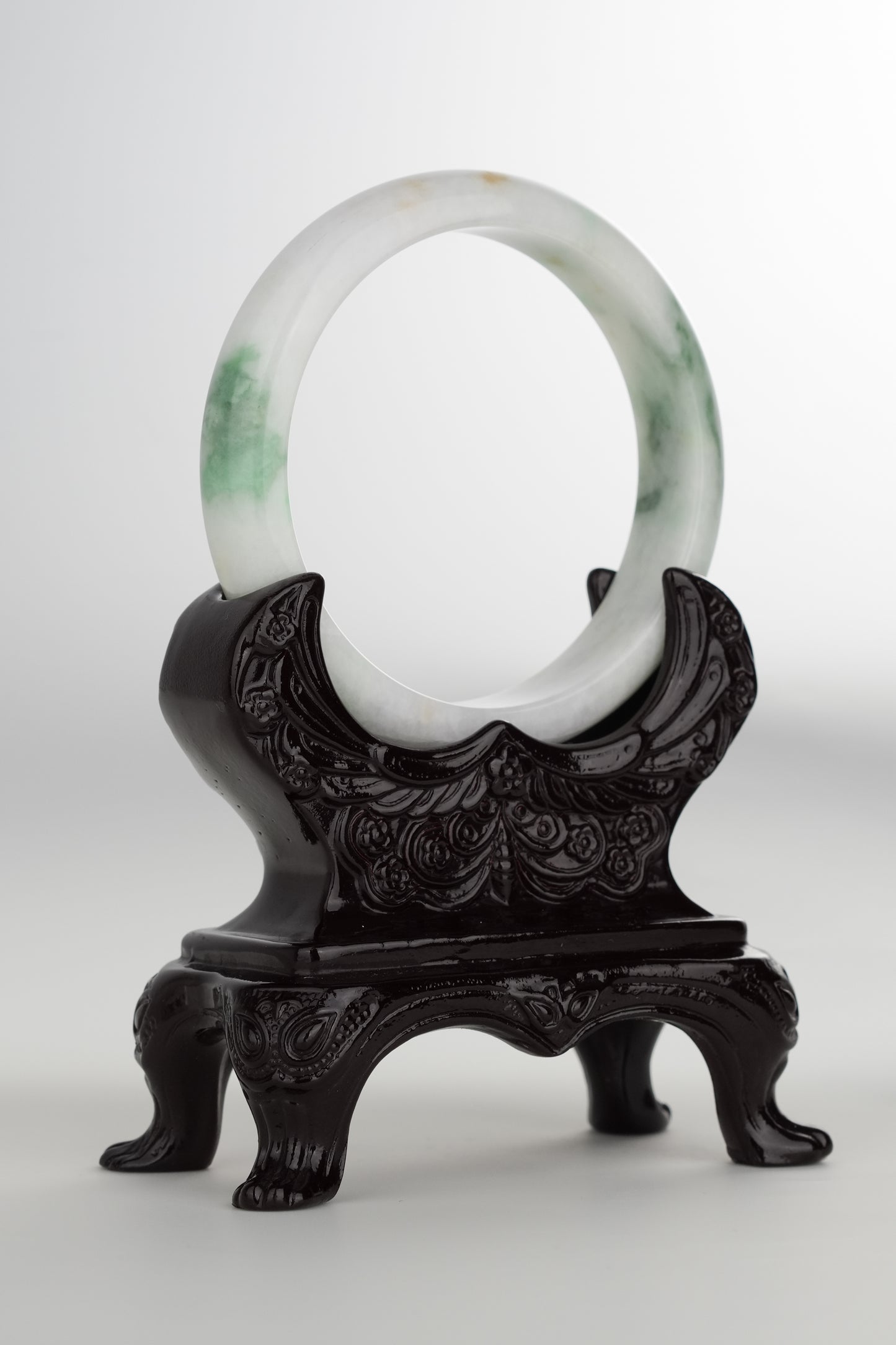 #0192 White Green Jade Bangle Size 60.5