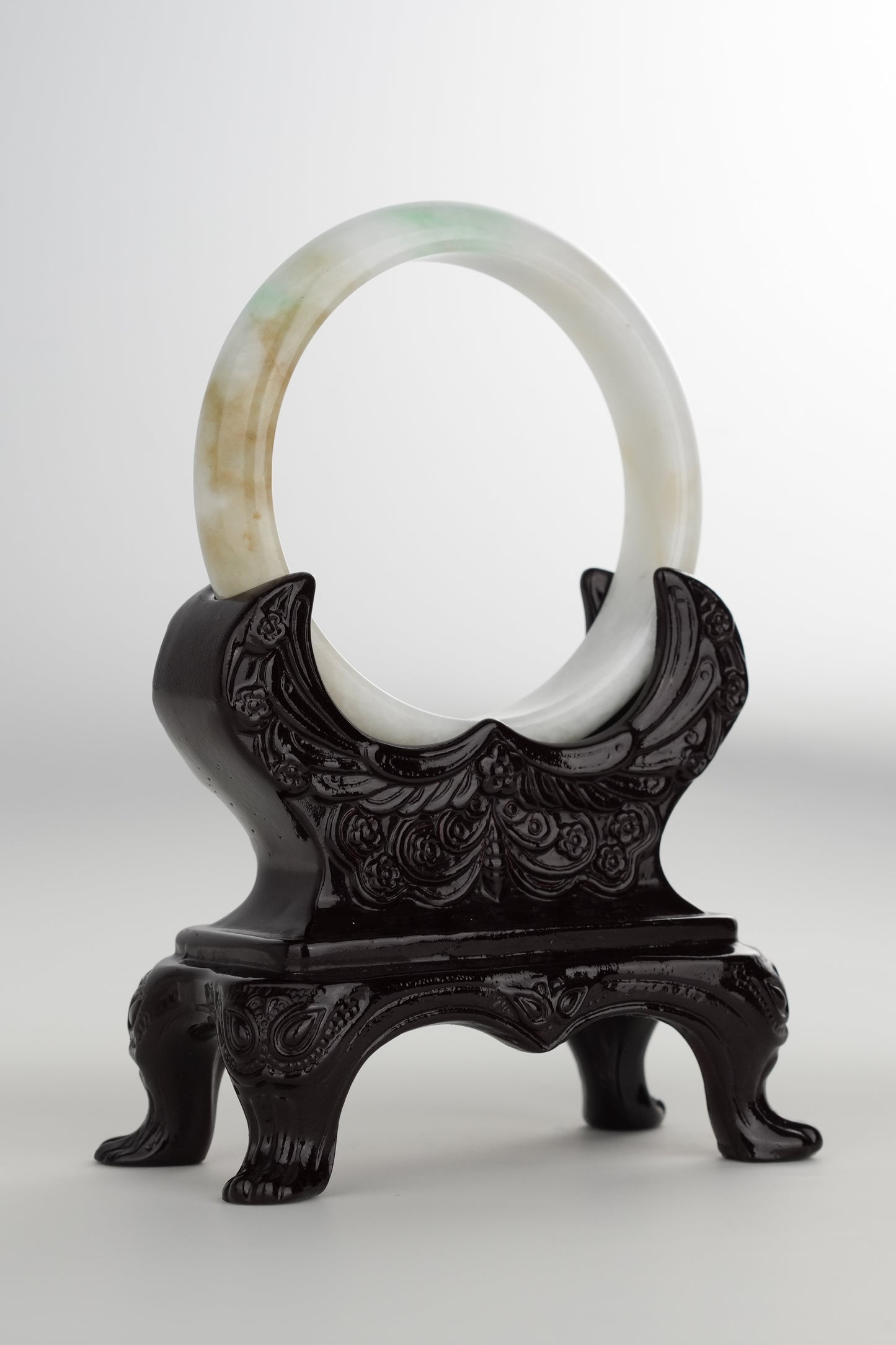 #0194 White Green Yellow Jade Bangle Size 59.7