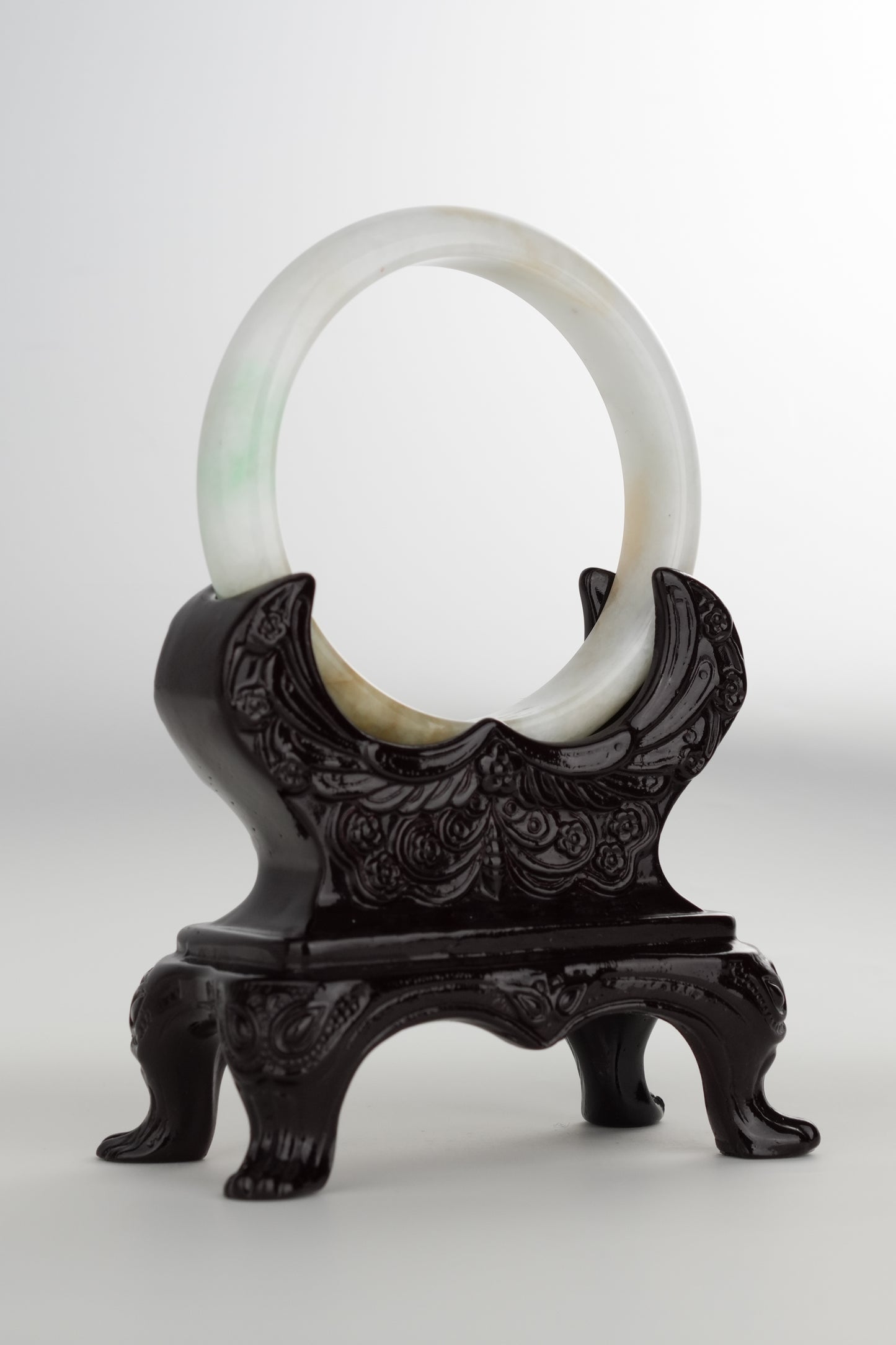#0194 White Green Yellow Jade Bangle Size 59.7