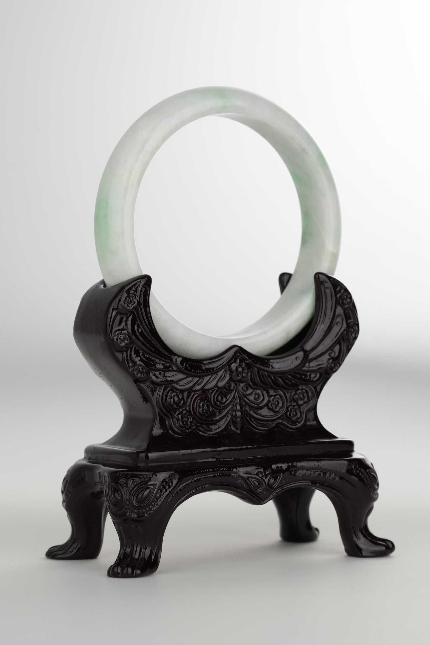 #0197 White Green Jade Bangle Size 59.6
