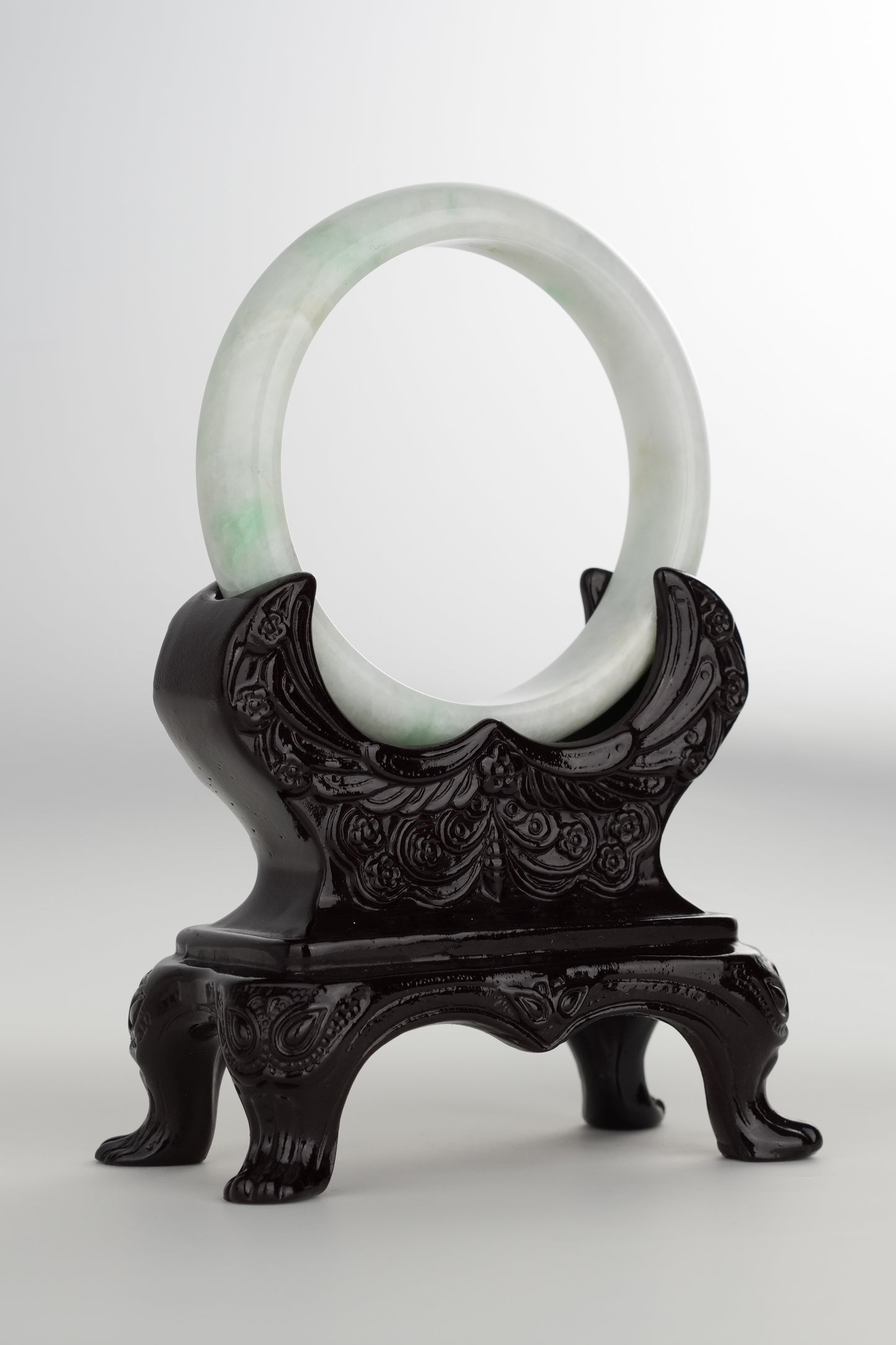 #0197 White Green Jade Bangle Size 59.6