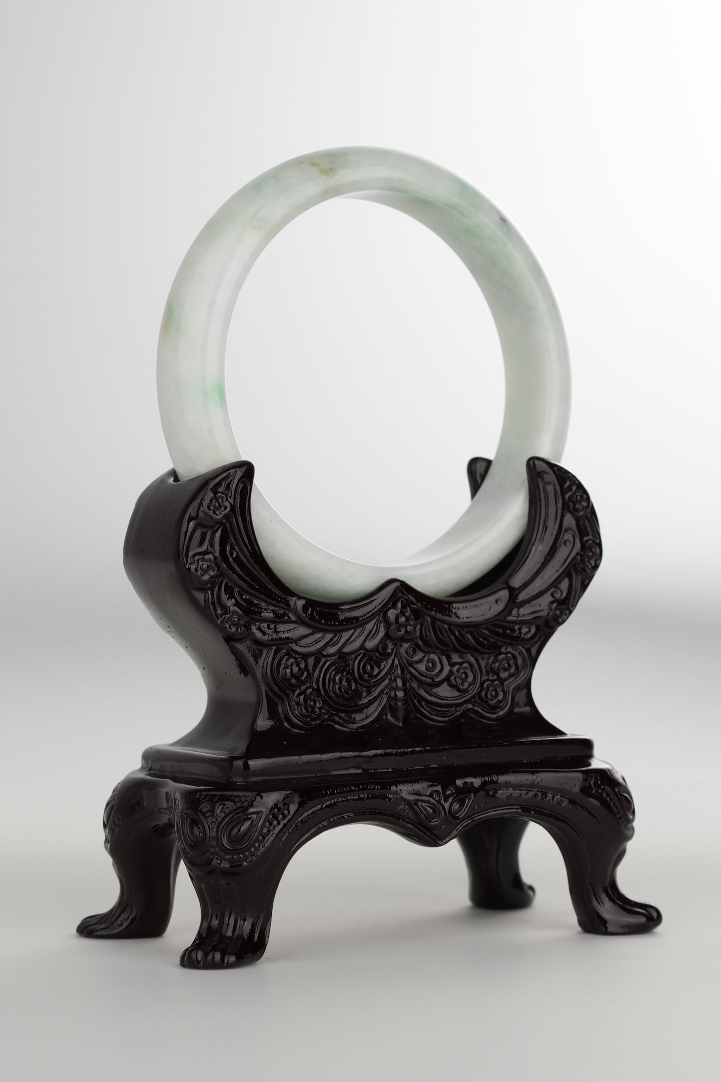#0197 White Green Jade Bangle Size 59.6
