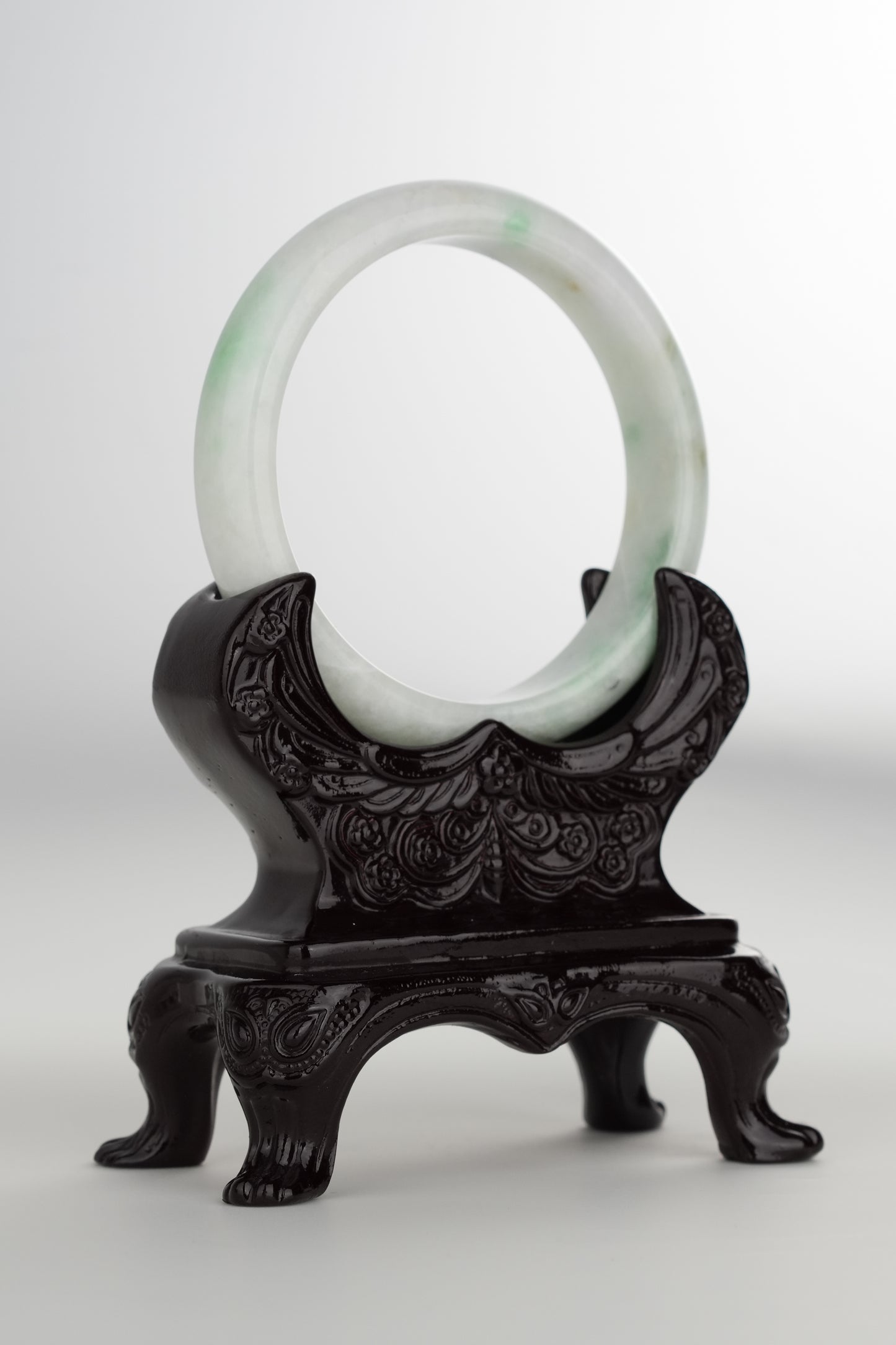 #0197 White Green Jade Bangle Size 59.6