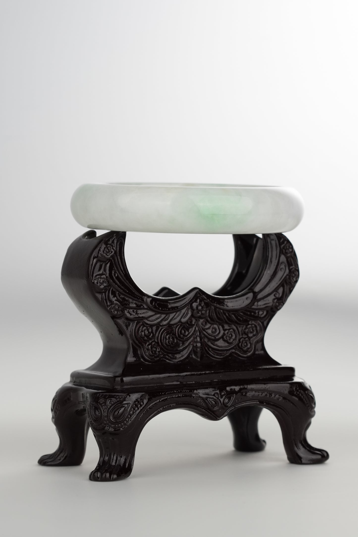 #0197 White Green Jade Bangle Size 59.6