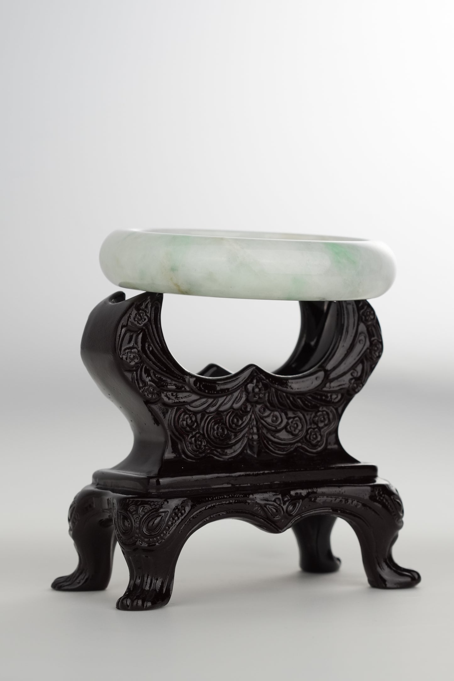 #0197 White Green Jade Bangle Size 59.6