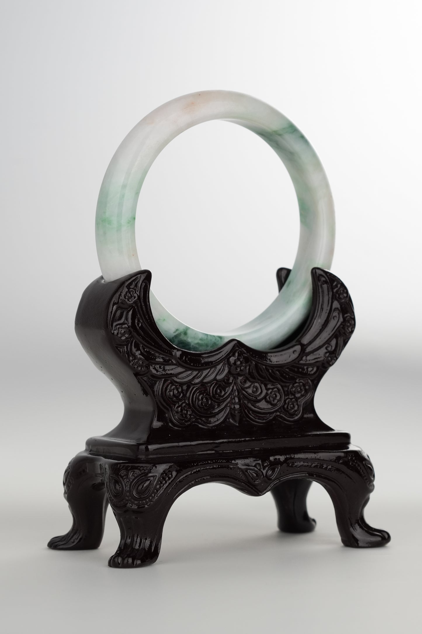 #0198 Green White Red Jade Bangle Size 58.4