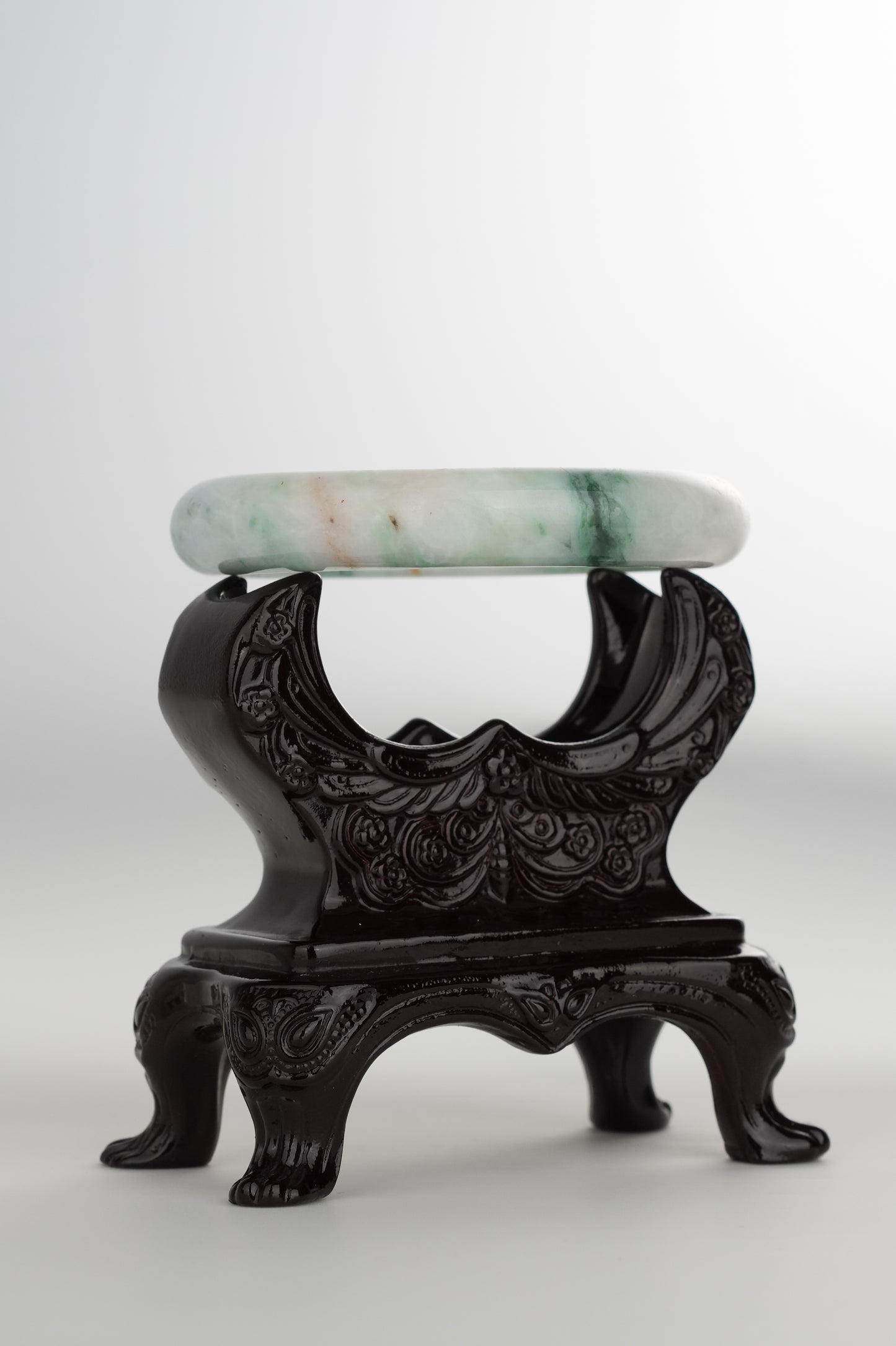 #0198 Green White Red Jade Bangle Size 58.4