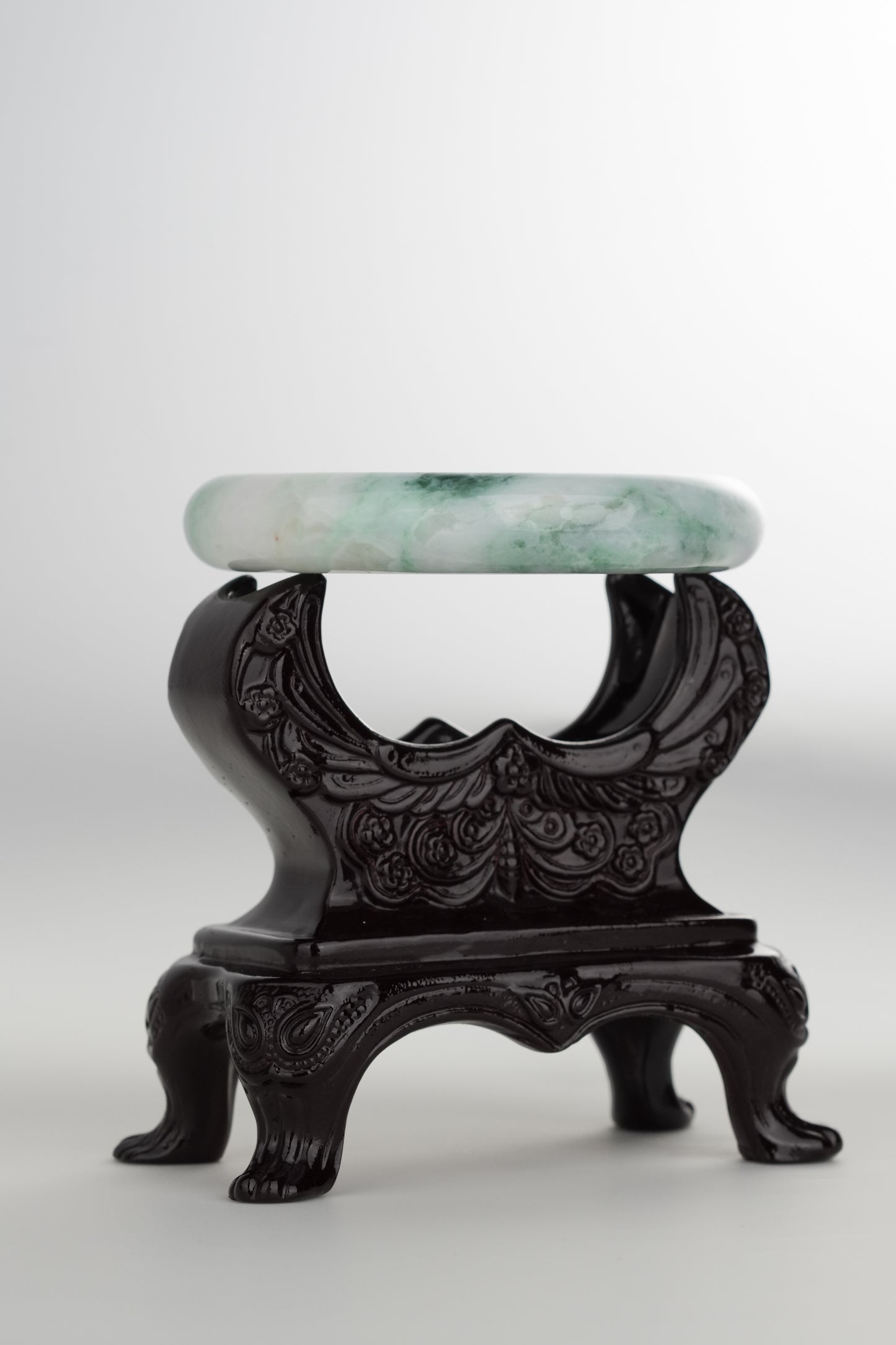 #0198 Green White Red Jade Bangle Size 58.4