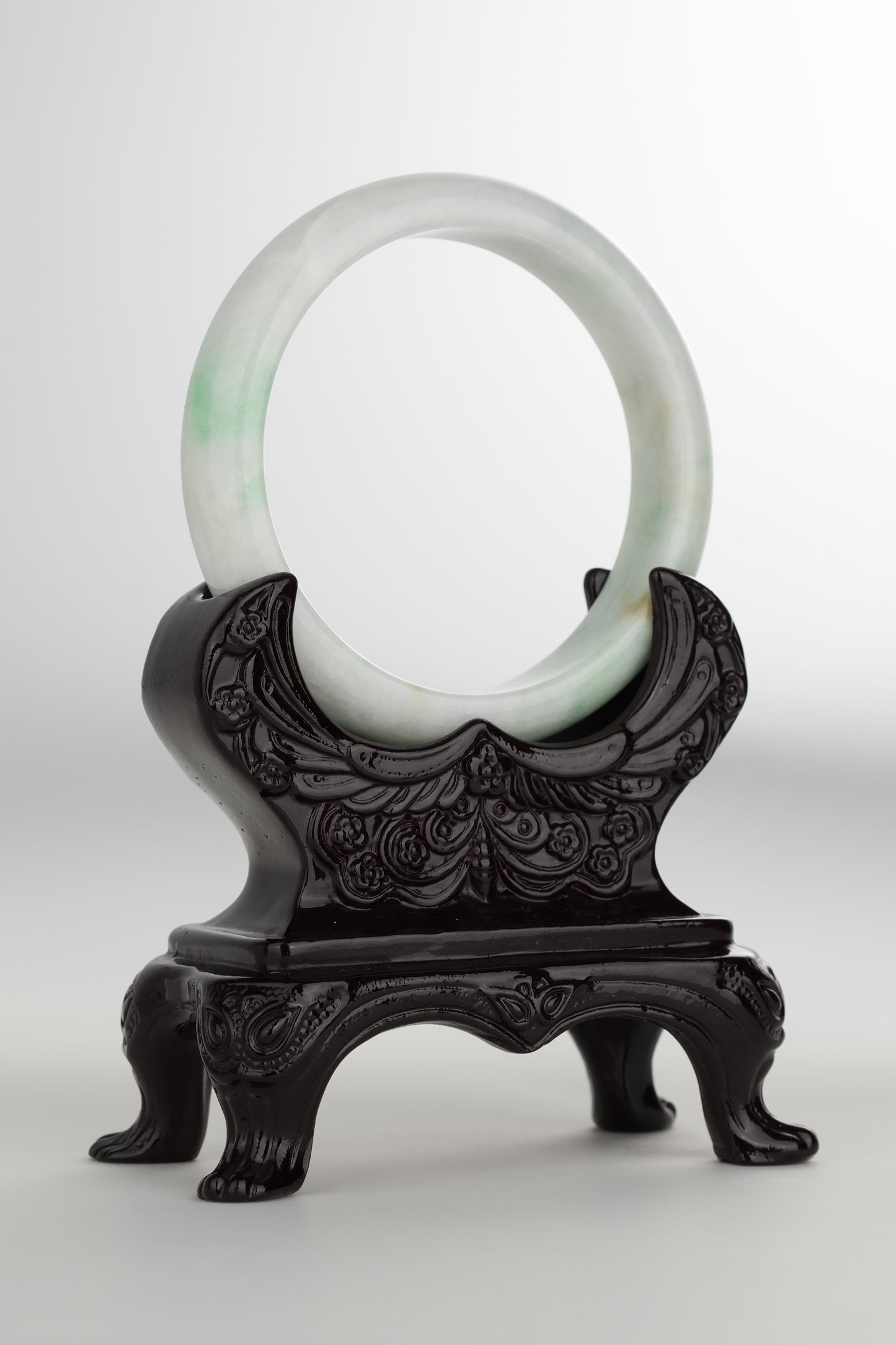 #0200 White Green Jade Bangle Size 59.5