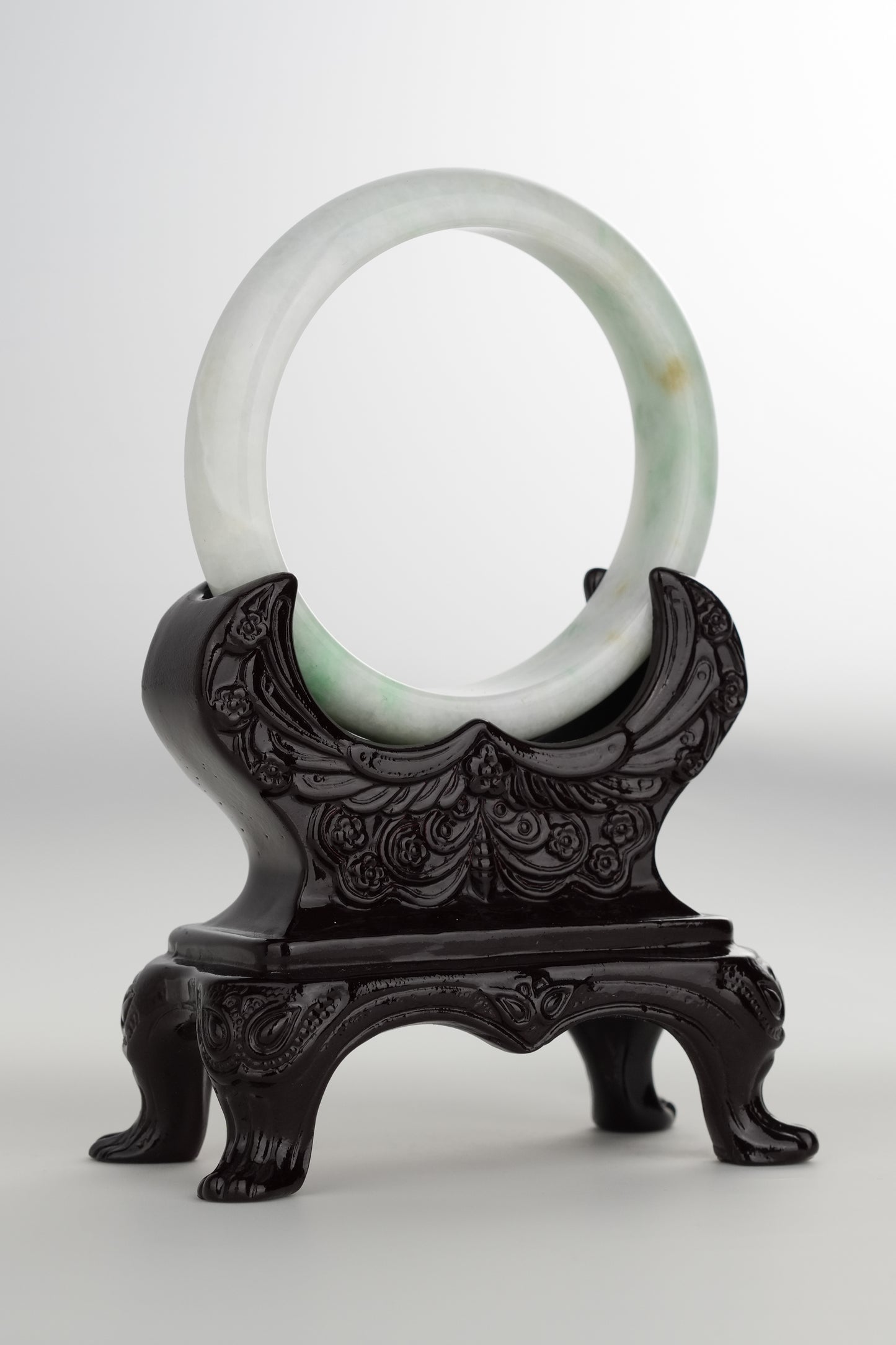 #0200 White Green Jade Bangle Size 59.5