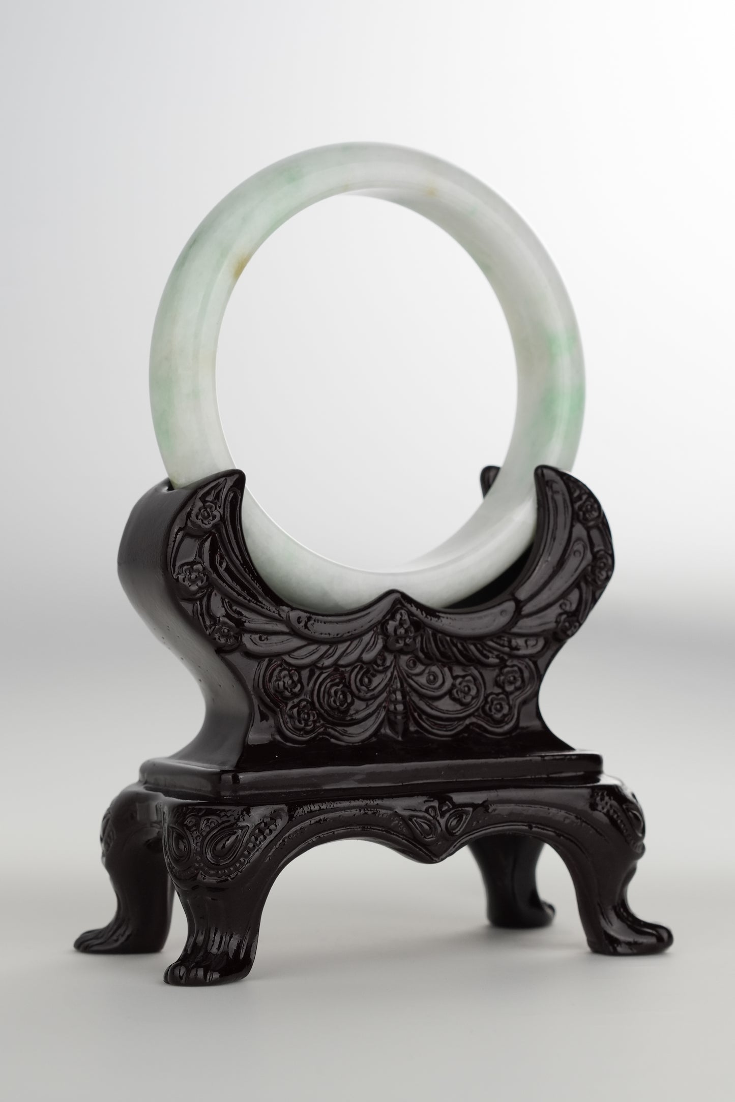 #0200 White Green Jade Bangle Size 59.5