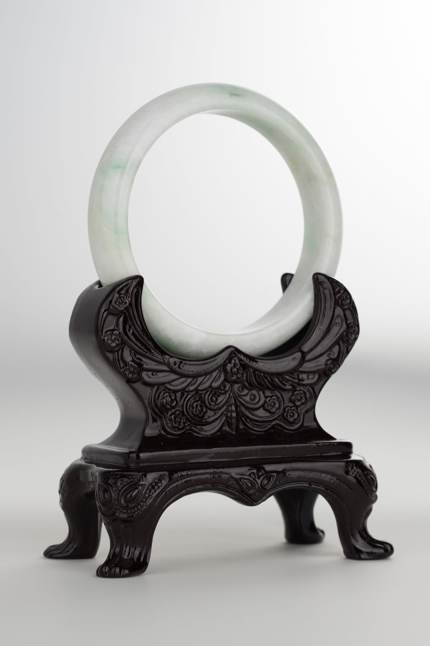 #0200 White Green Jade Bangle Size 59.5