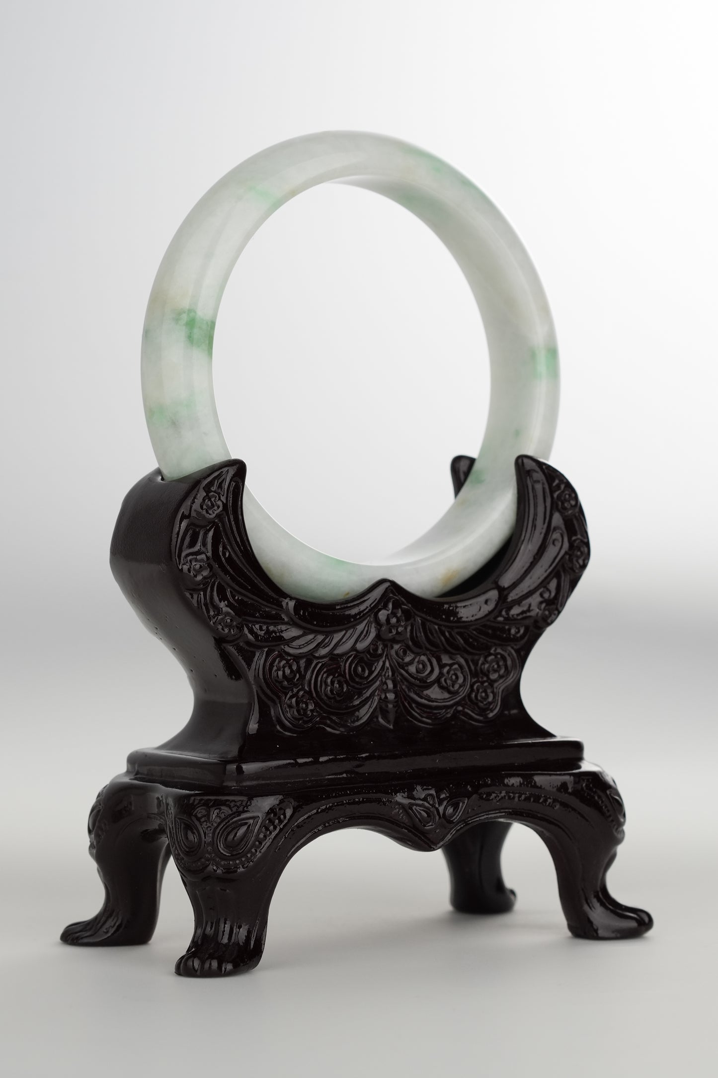 #0202 White Green Jade Bangle Size 60.5