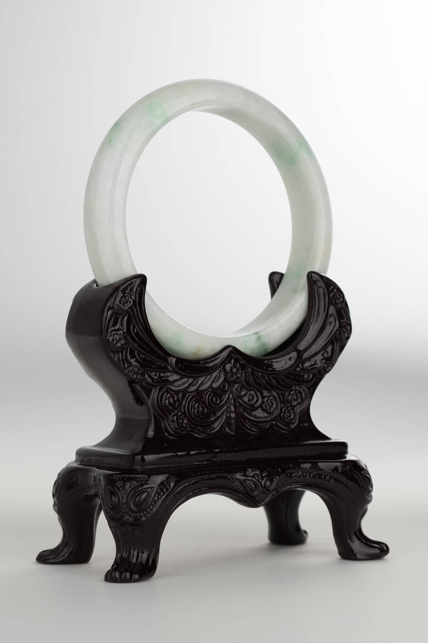 #0202 White Green Jade Bangle Size 60.5