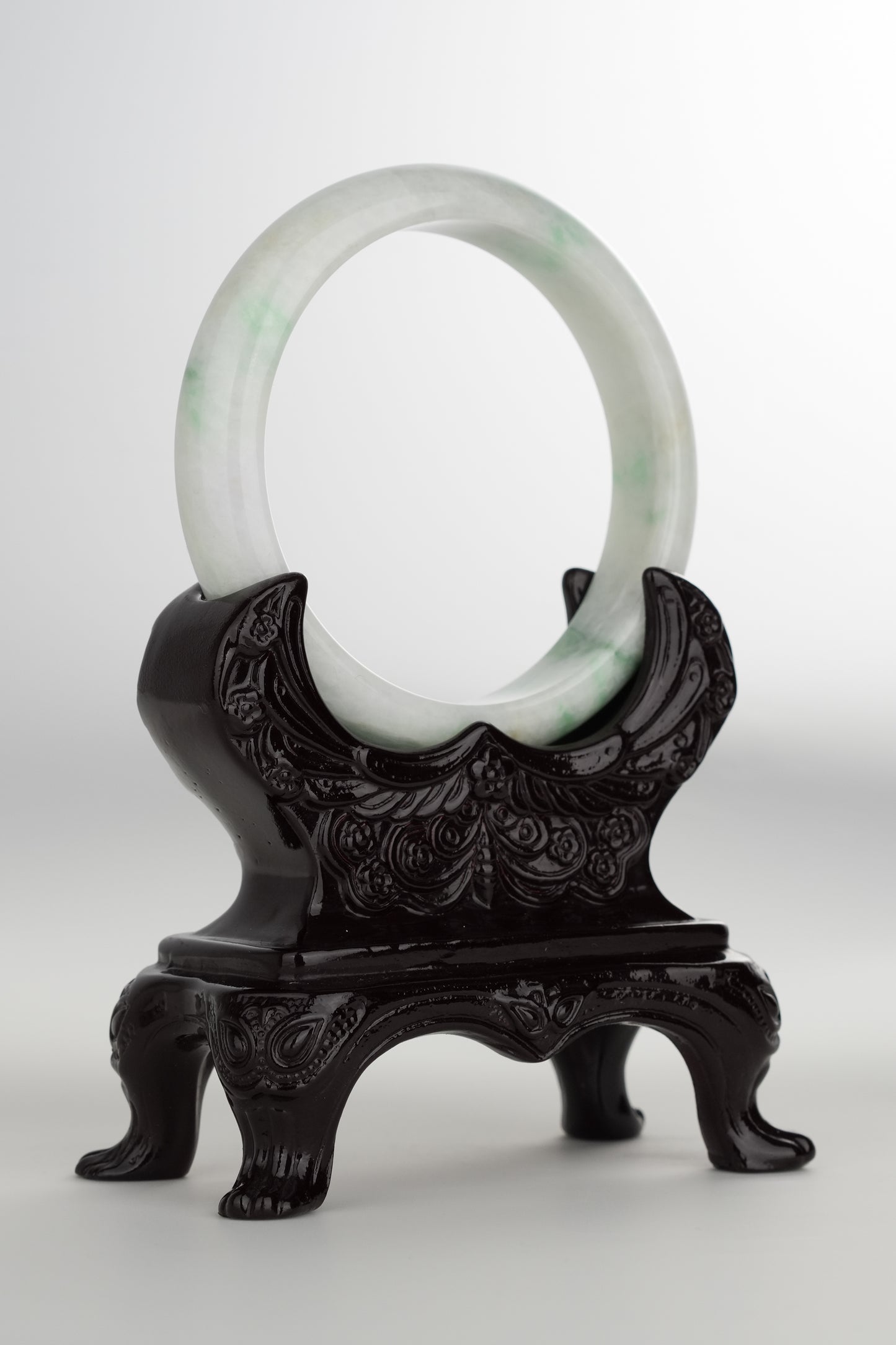 #0202 White Green Jade Bangle Size 60.5