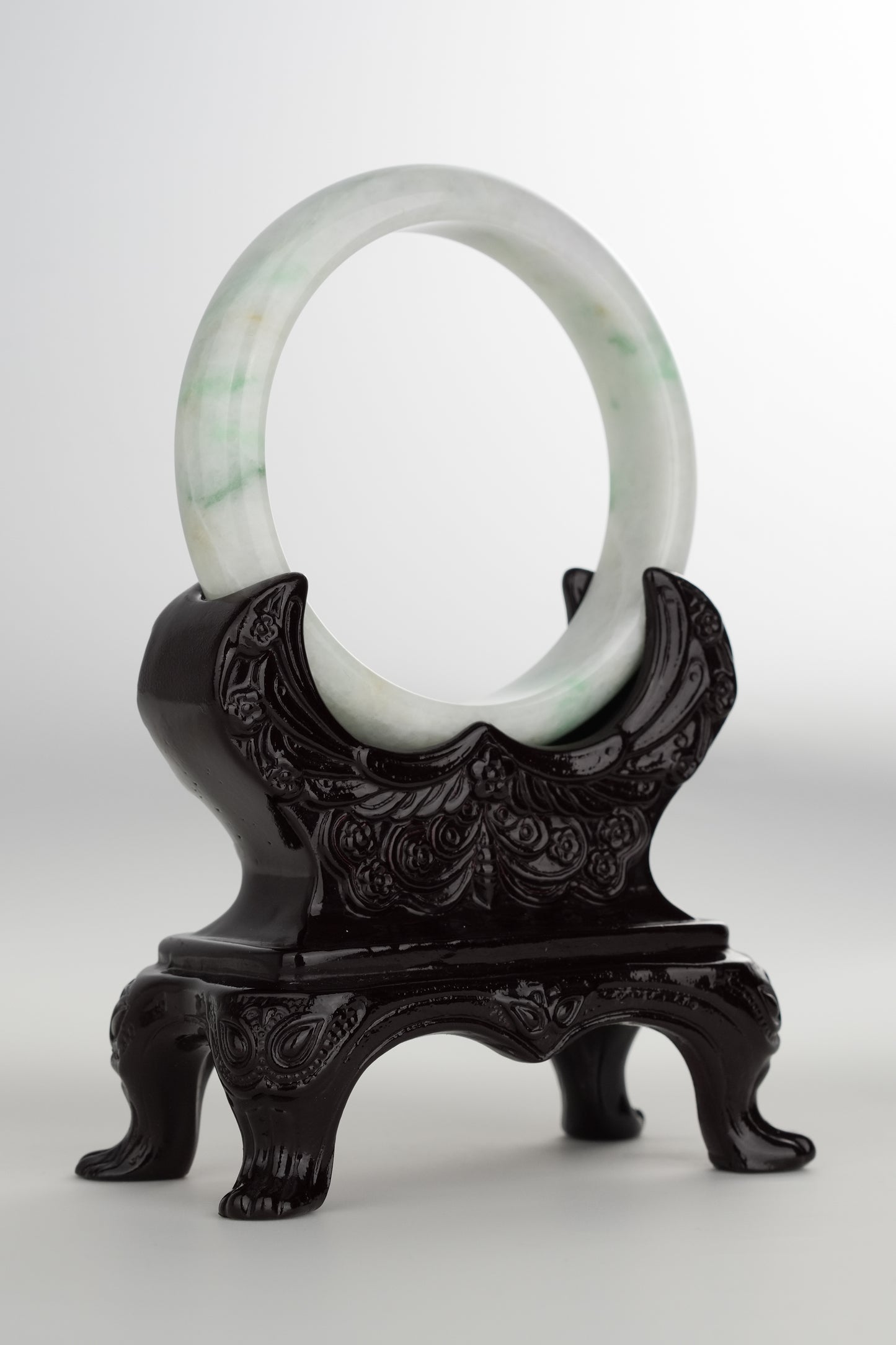 #0202 White Green Jade Bangle Size 60.5