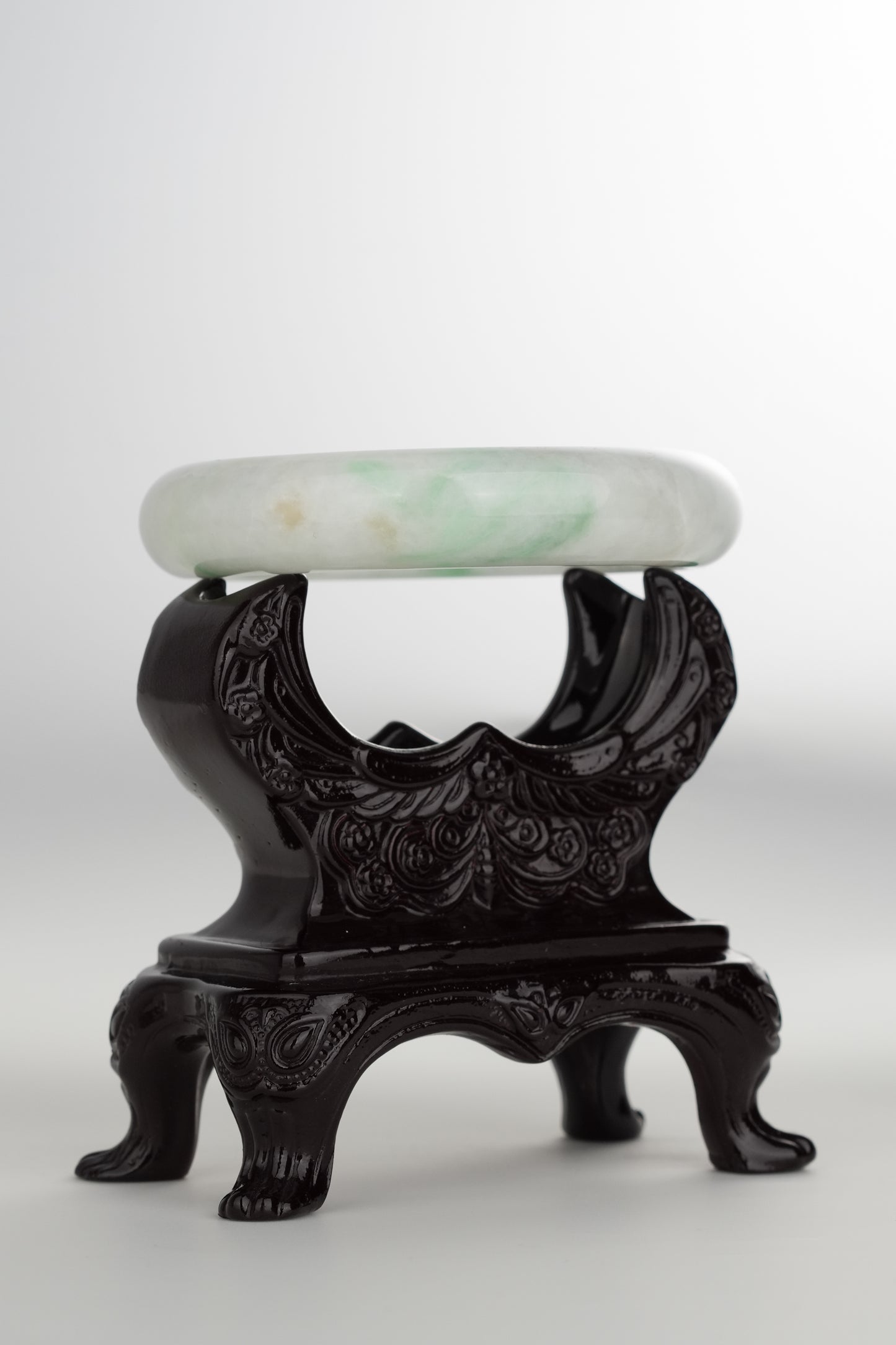 #0202 White Green Jade Bangle Size 60.5