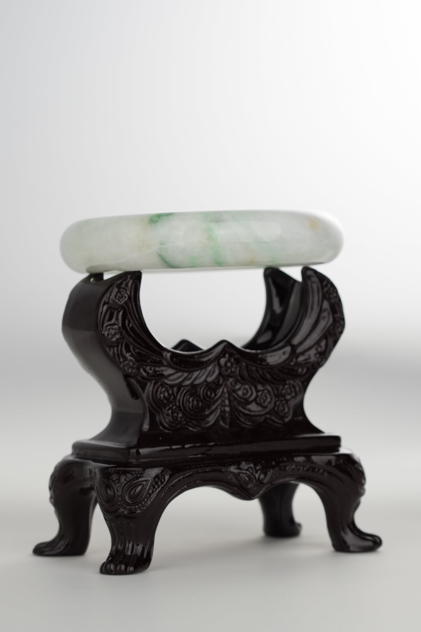 #0202 White Green Jade Bangle Size 60.5