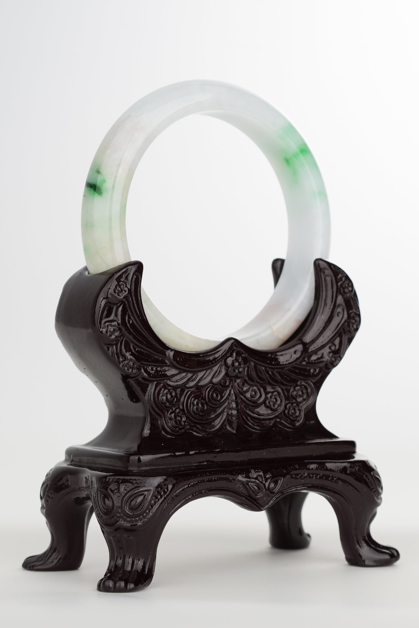 #0218 White Sun Green Red Jade Bangle Size 56