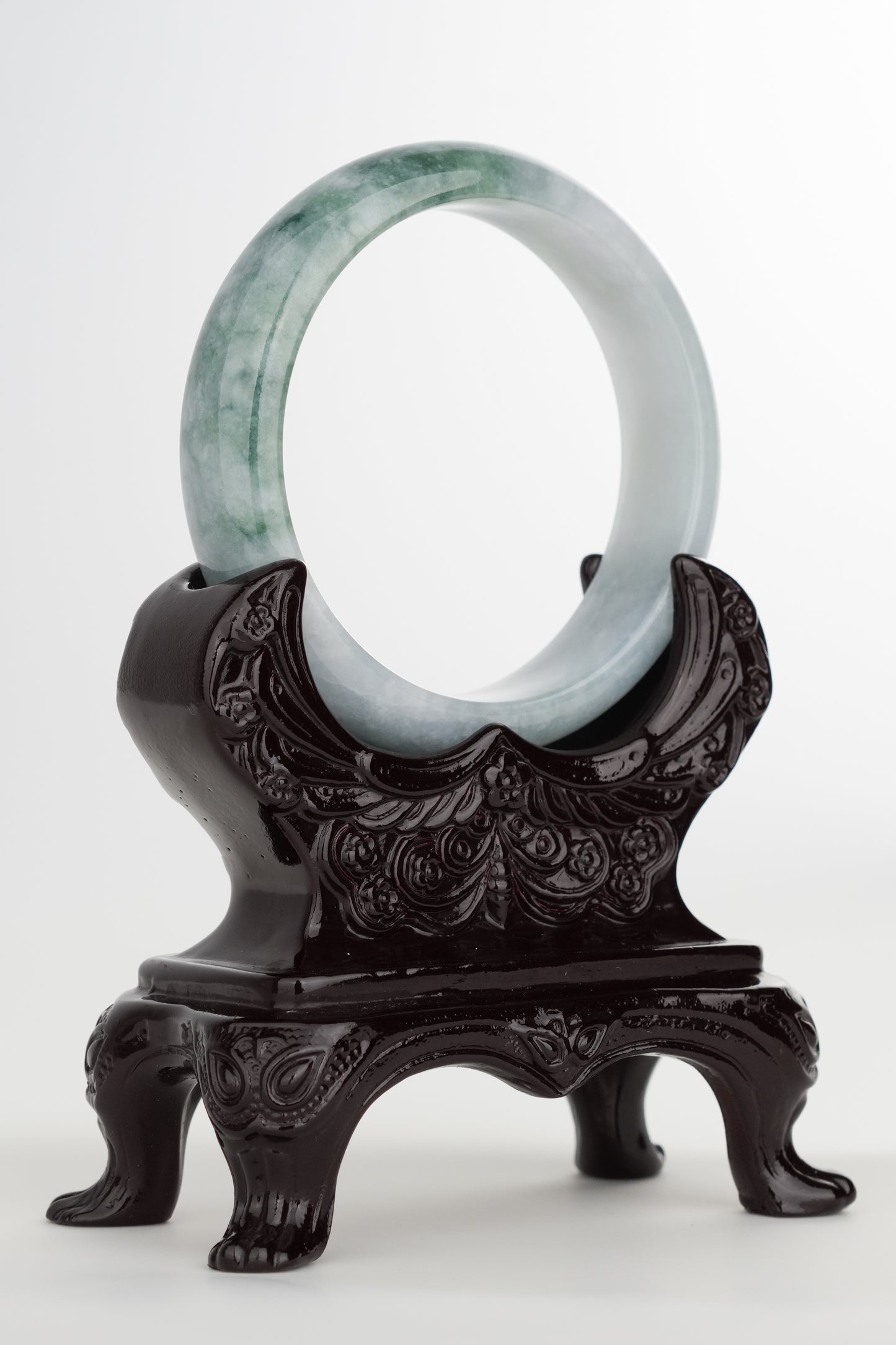 #0224 Bluish Green Flower Jade Bangle Size 55.7
