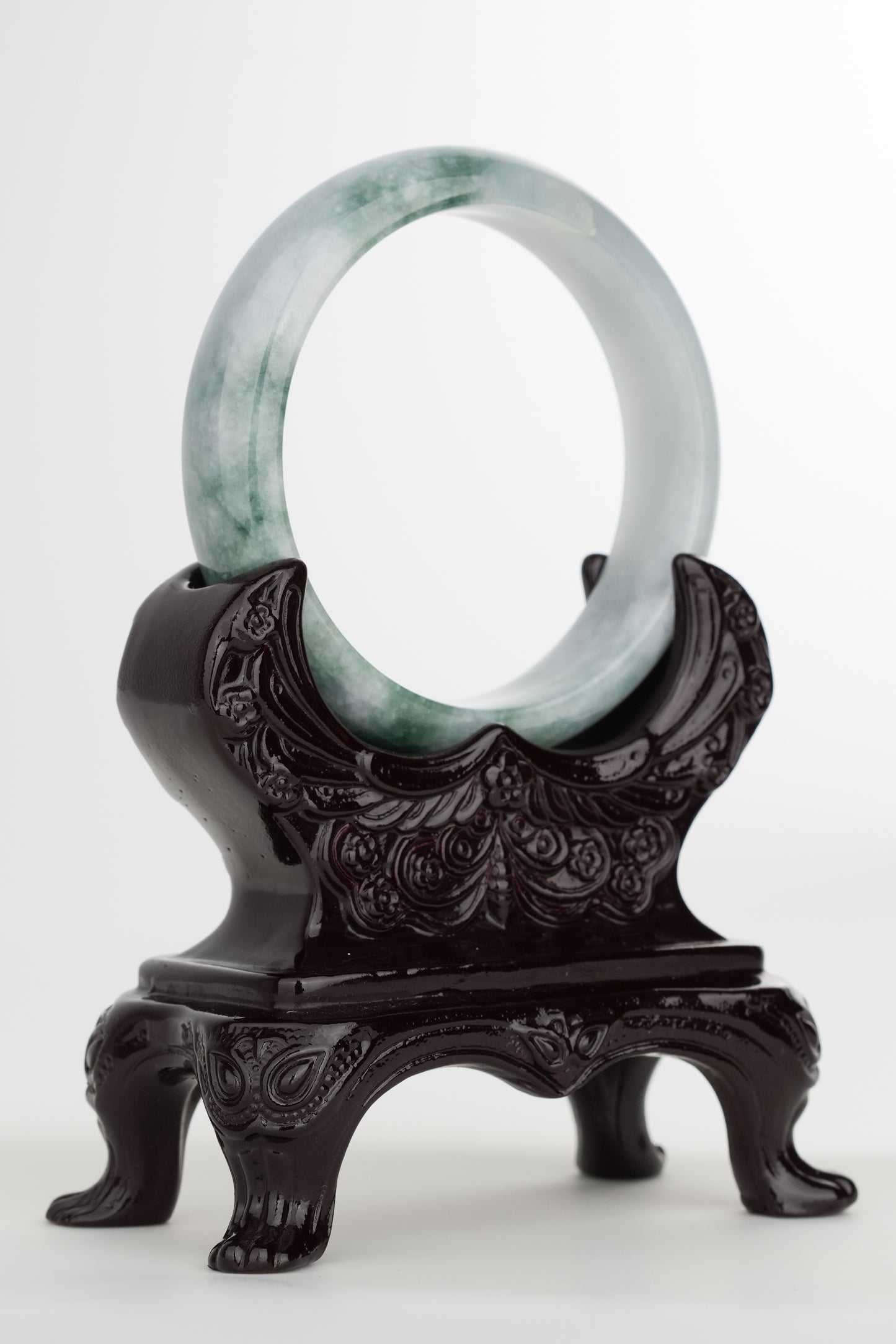 #0224 Bluish Green Flower Jade Bangle Size 55.7