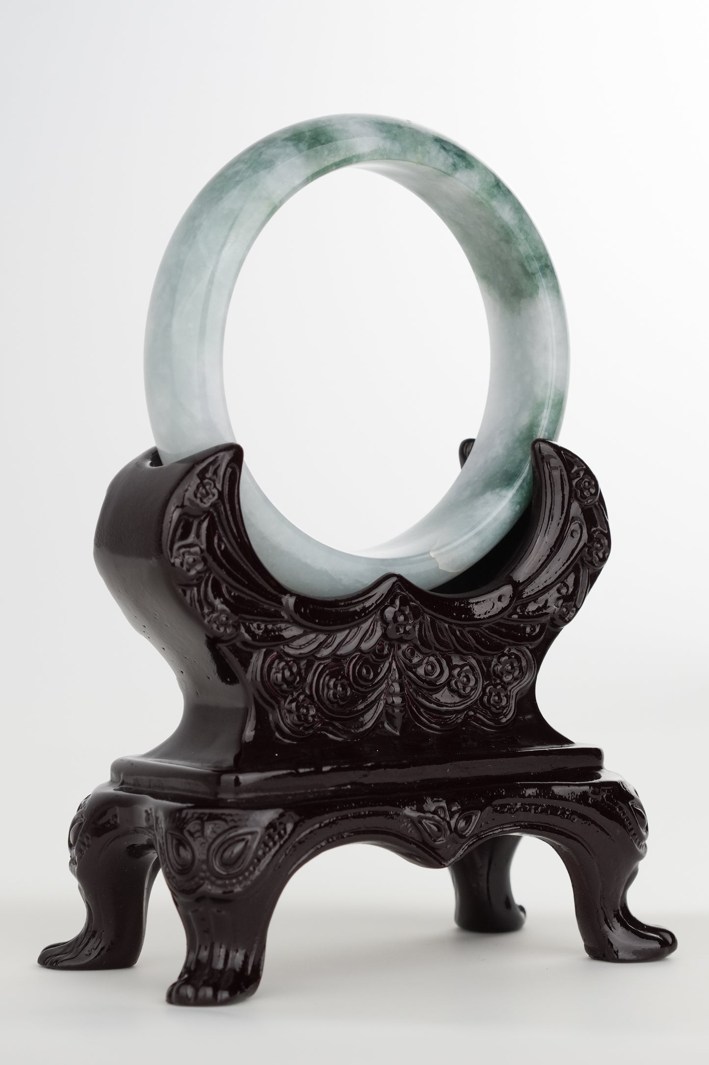 #0224 Bluish Green Flower Jade Bangle Size 55.7